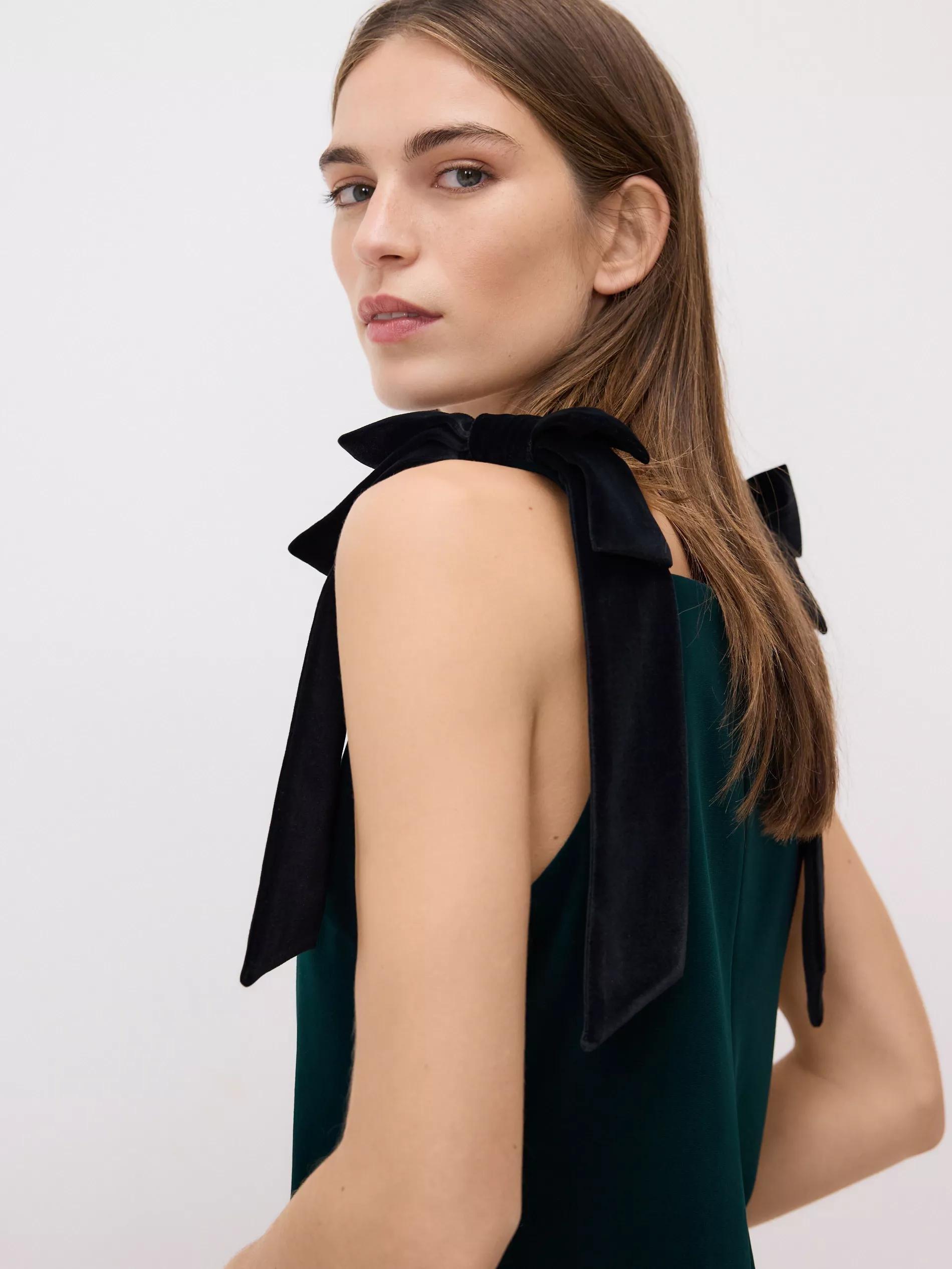 Green Velour Mini Dress, Khaki, large image number 3