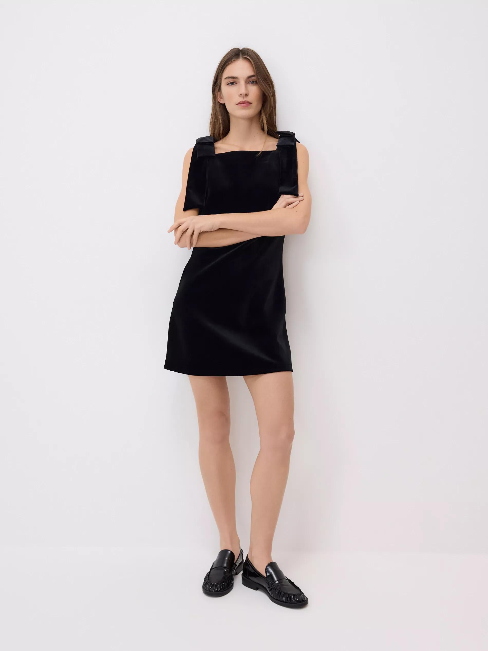 Black Velour Mini Dress, Black, large image number 0