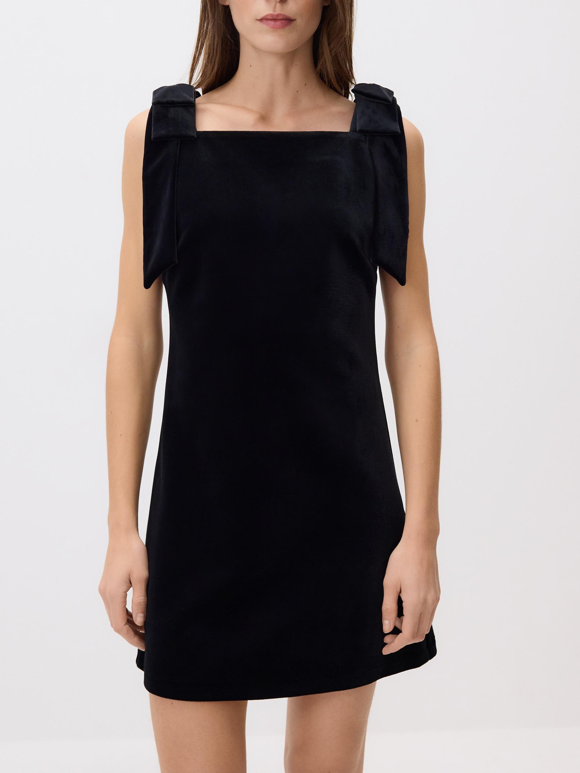 Black Velour Mini Dress, Black, large image number 1