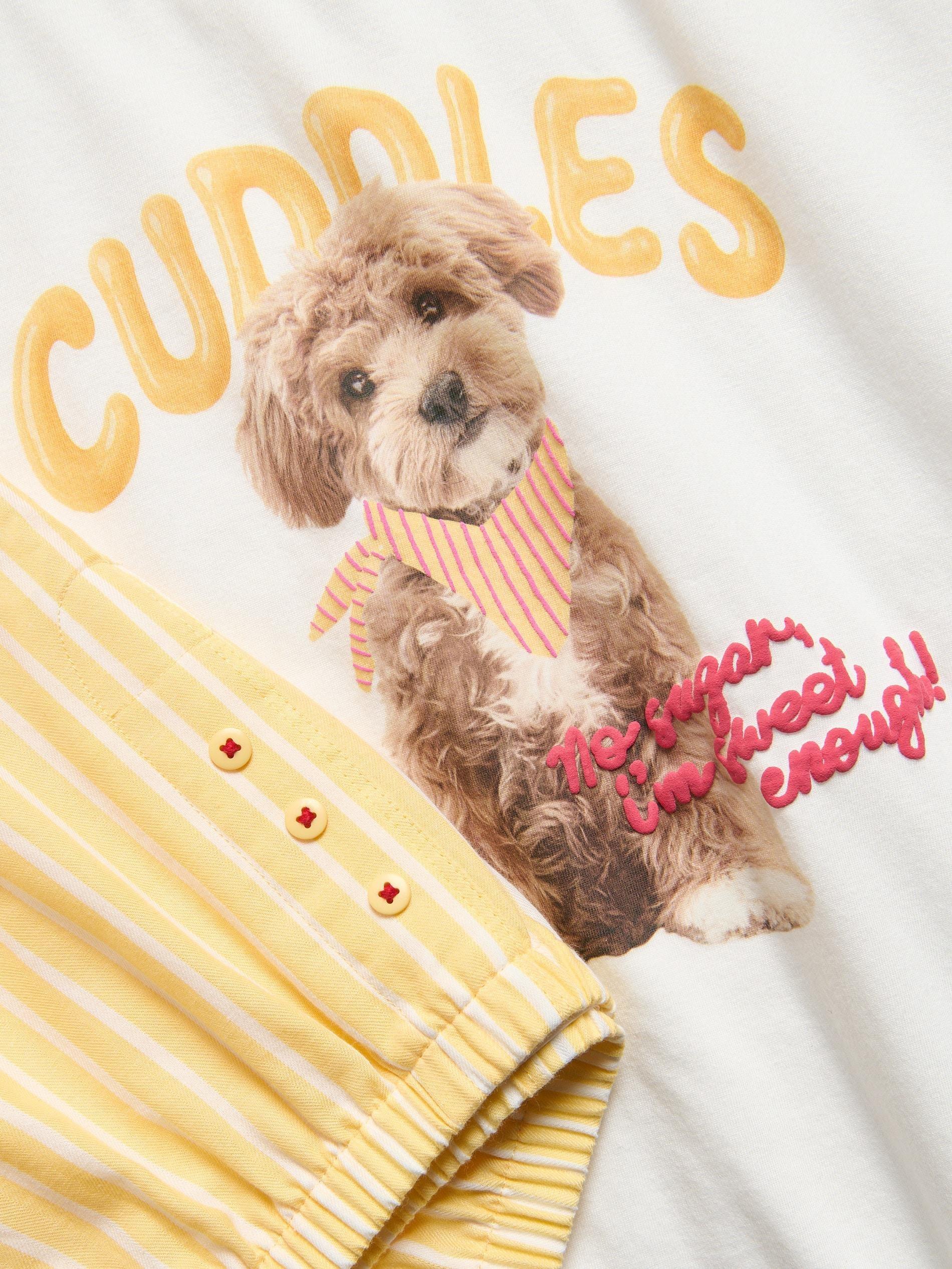 Yellow Two Piece Printed Pyjama Set, Yellow, large image number 4