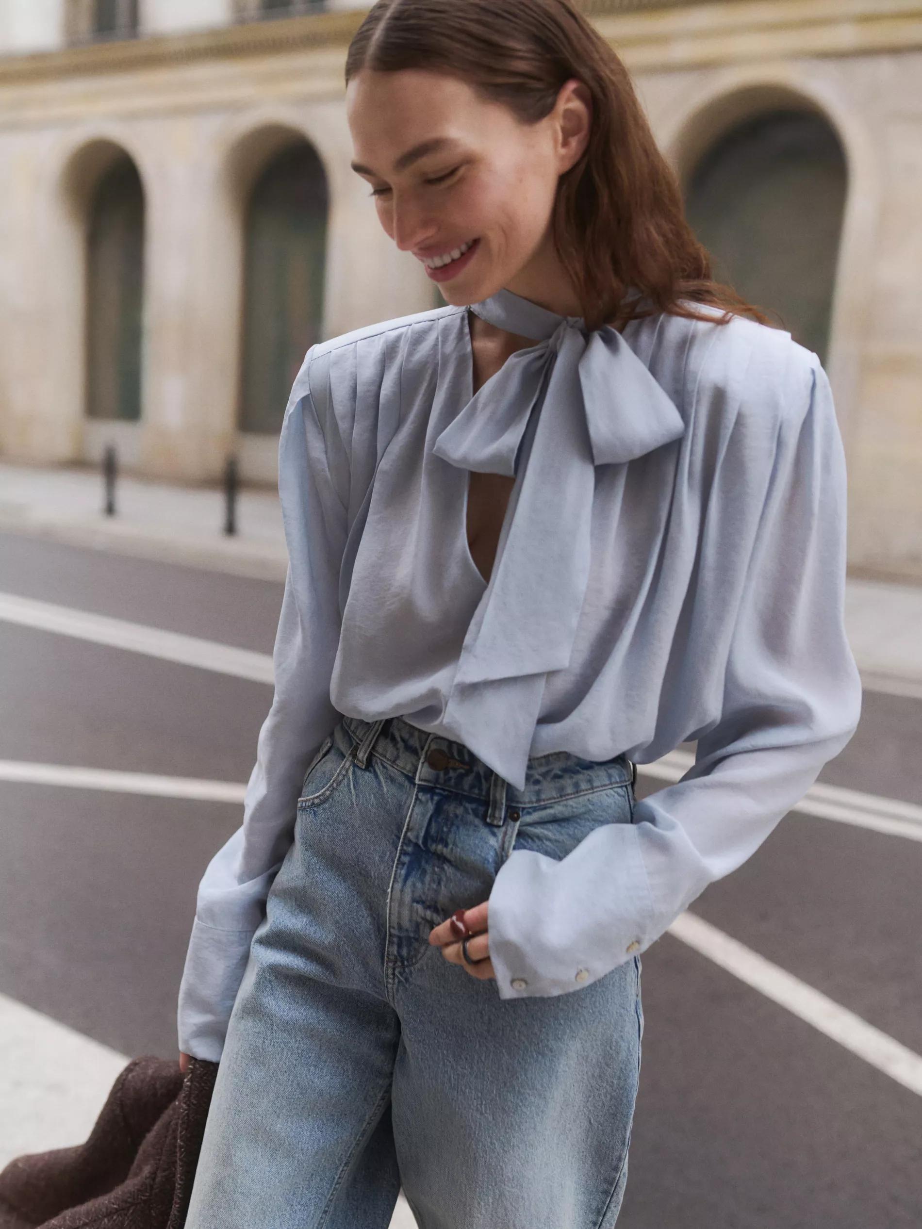 Grey Blouse With Tie Details, Light grey, large image number 3
