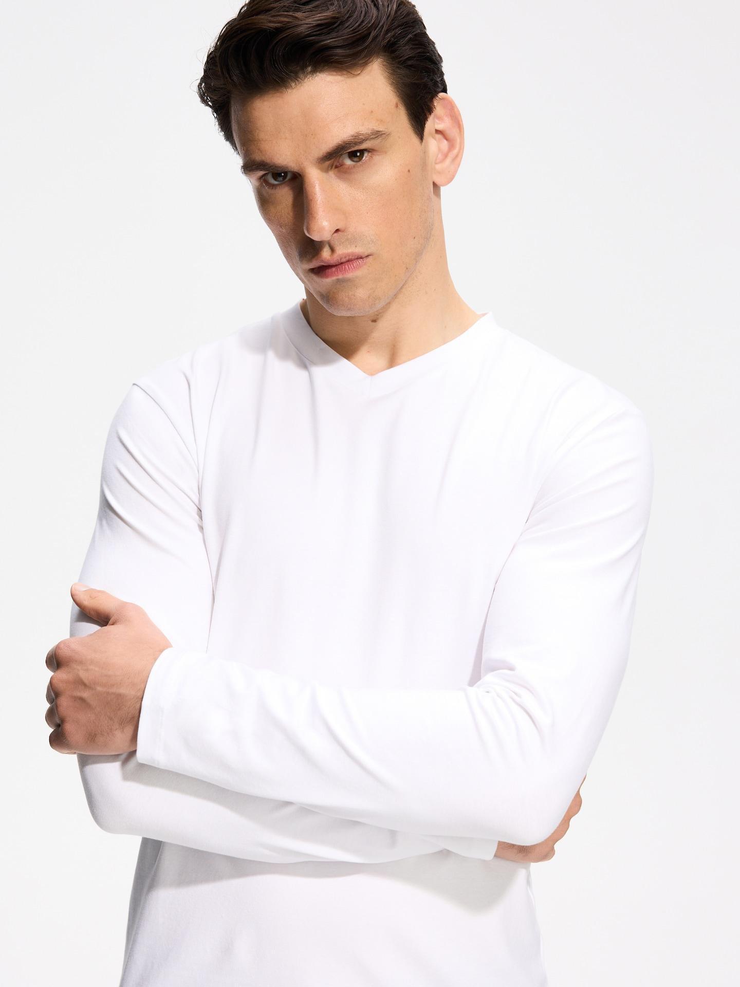 White Slim Fit Long Sleeve Blouse, White, medium