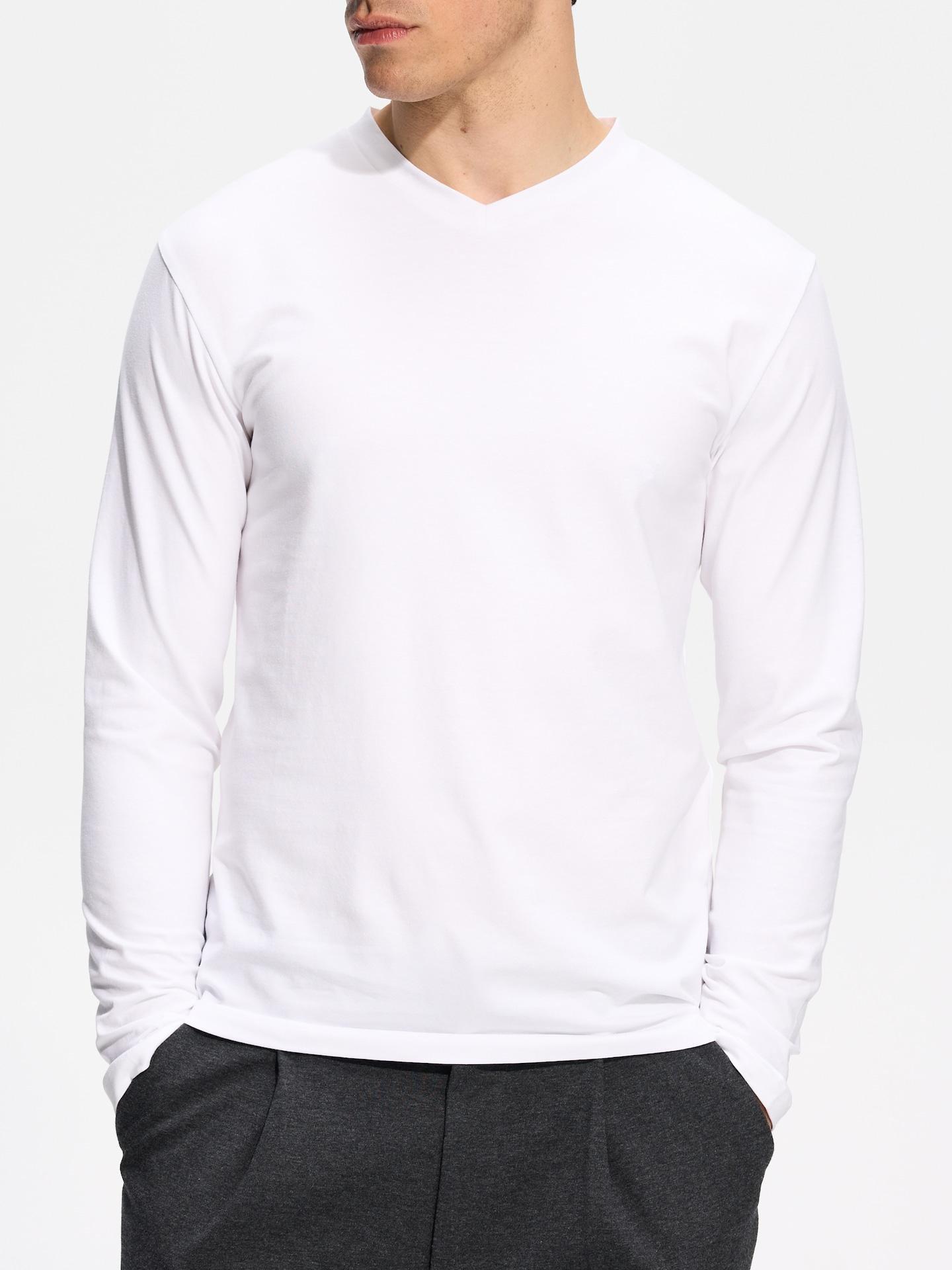 White Slim Fit Long Sleeve Blouse, White, medium
