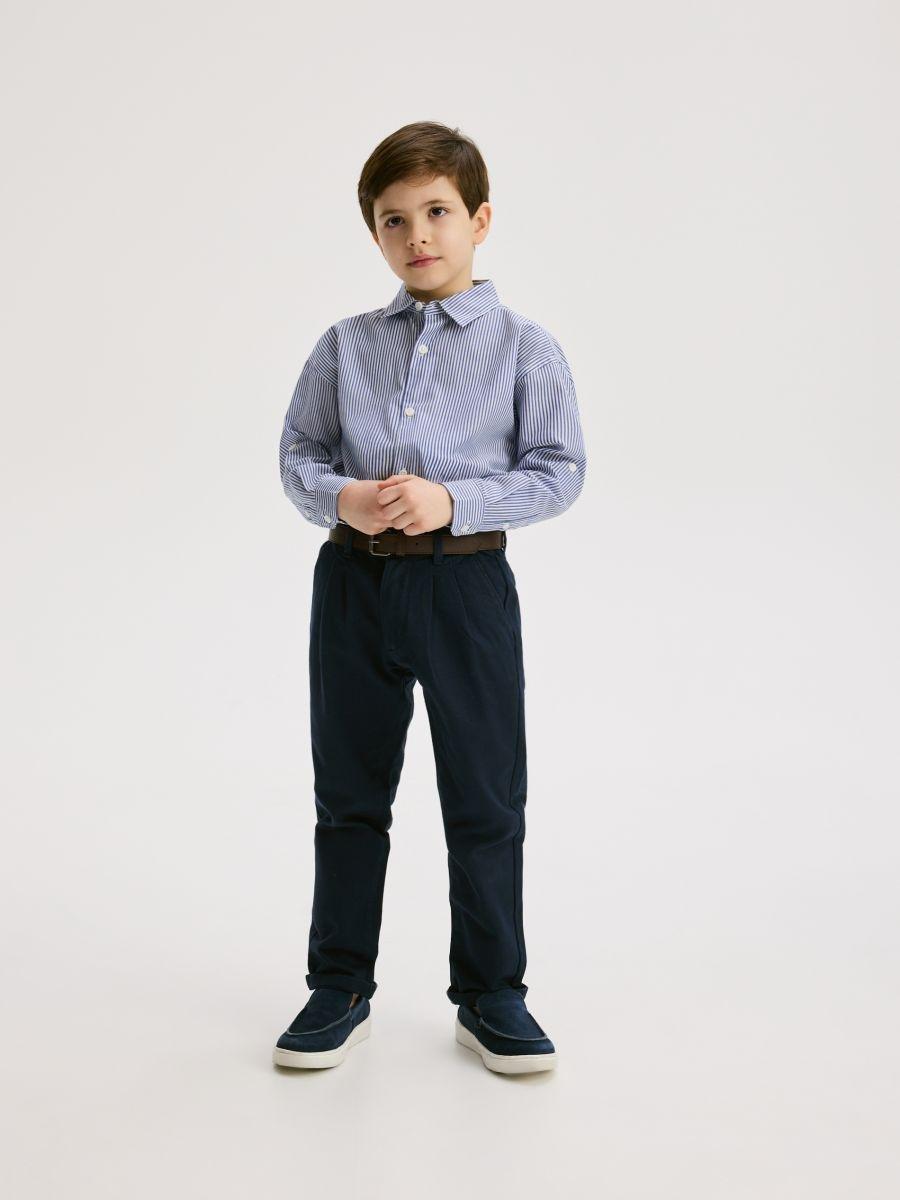Navy Chino Pants In Structured Material With Belt, , medium