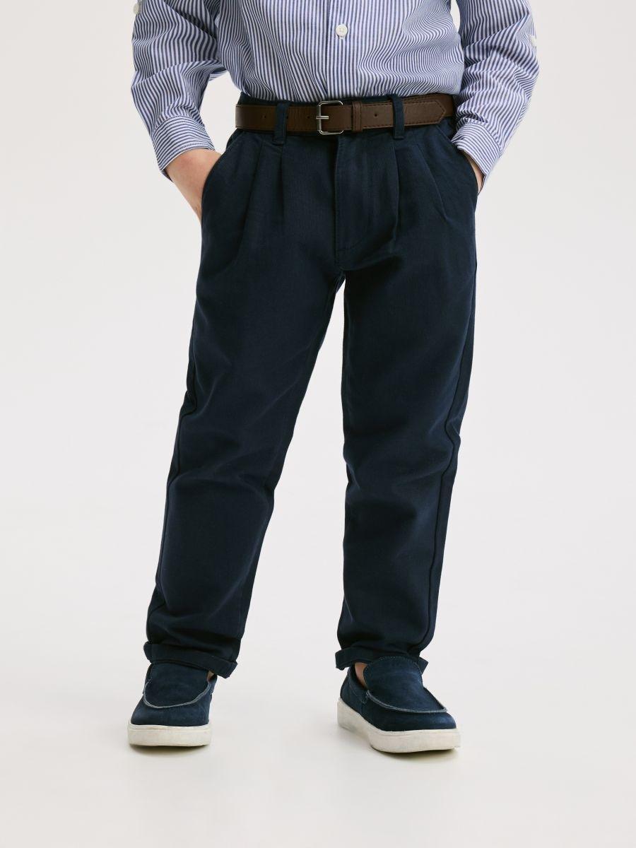 Navy Chino Pants In Structured Material With Belt, Navy, medium
