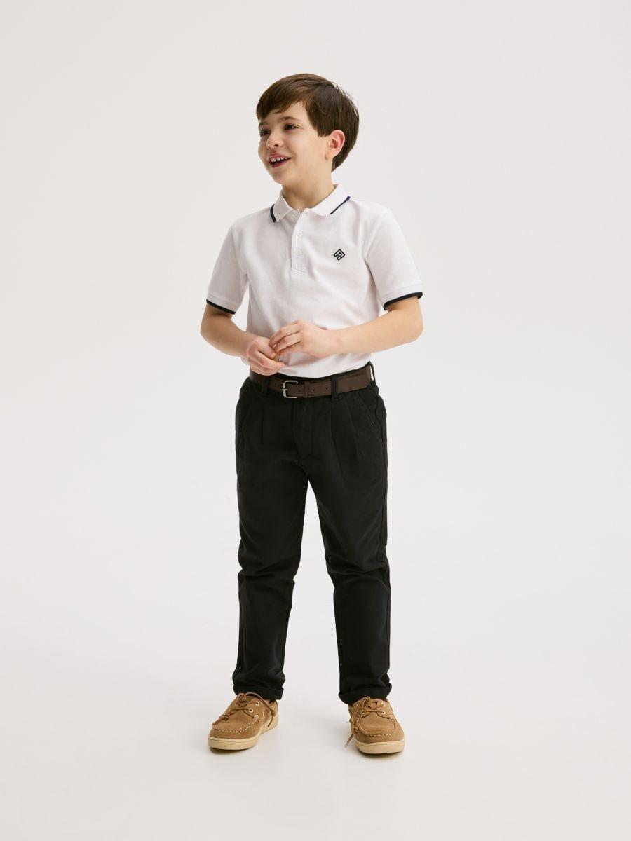 Black Chino Pants In Structured Material With Belt, Black, large image number 0