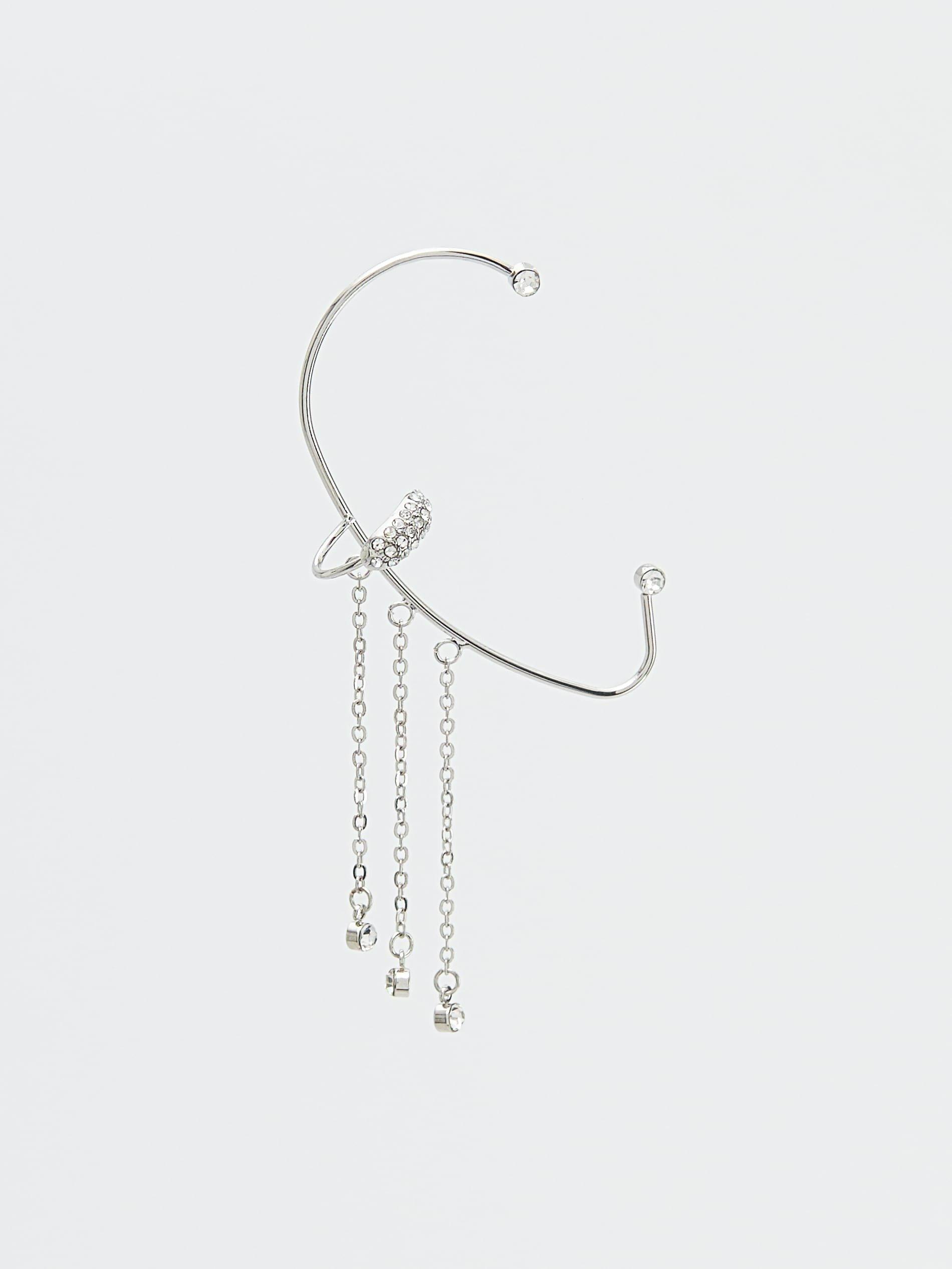 Silver Cubic Zirconias Ear Wrap, Silver, large image number 0