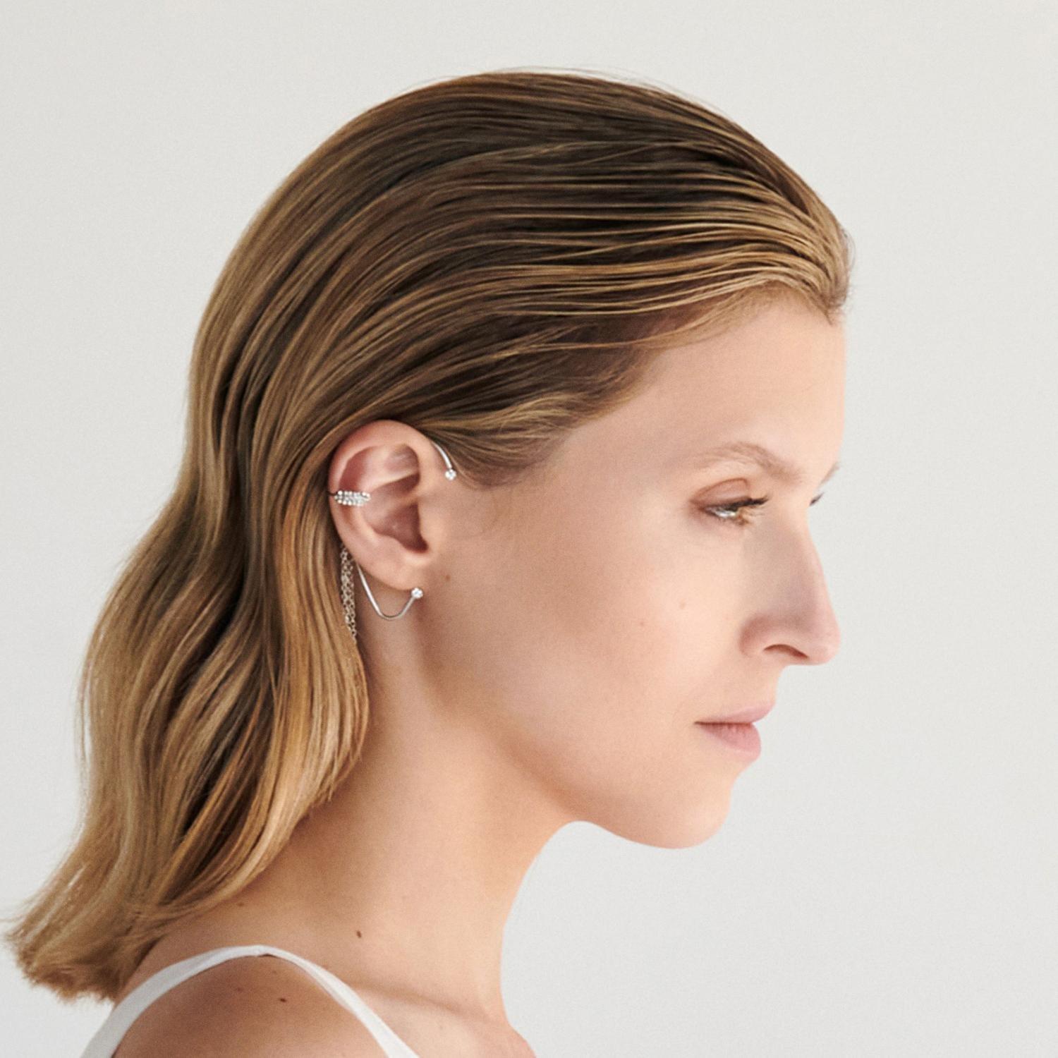 Silver Cubic Zirconias Ear Wrap, Silver, large image number 1