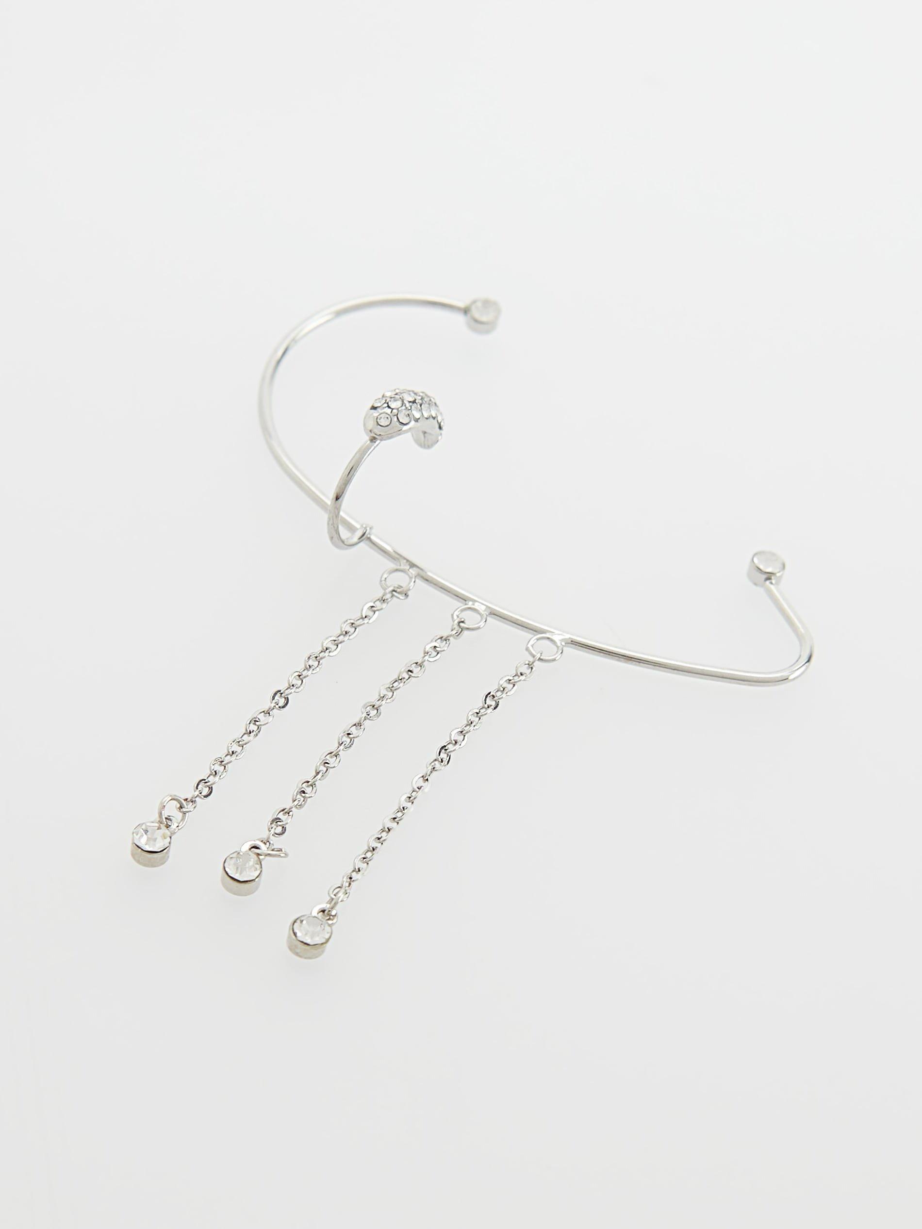 Silver Cubic Zirconias Ear Wrap, Silver, large image number 3