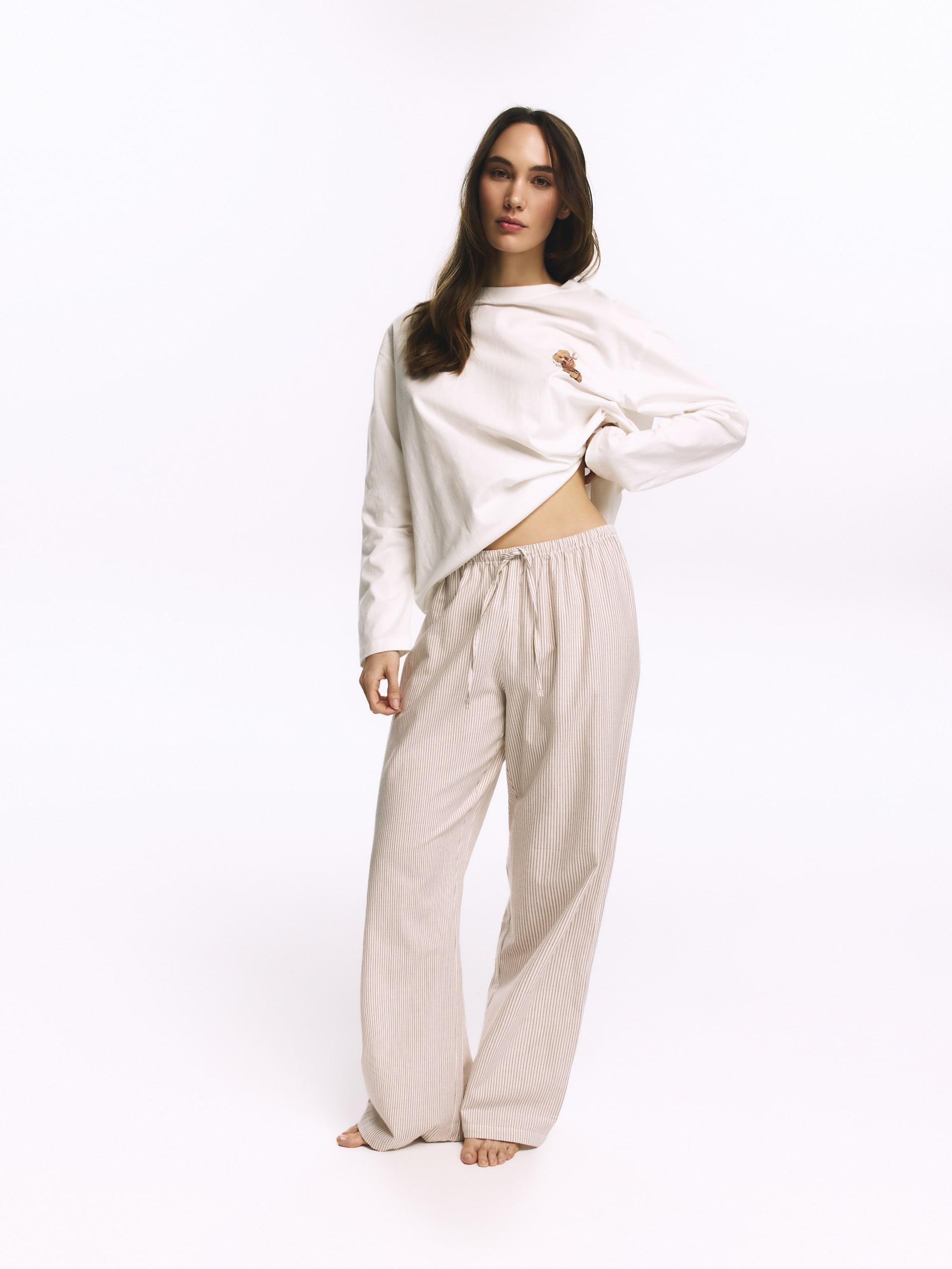 Beige Two Piece Printed Pyjama Set, Beige, large image number 2