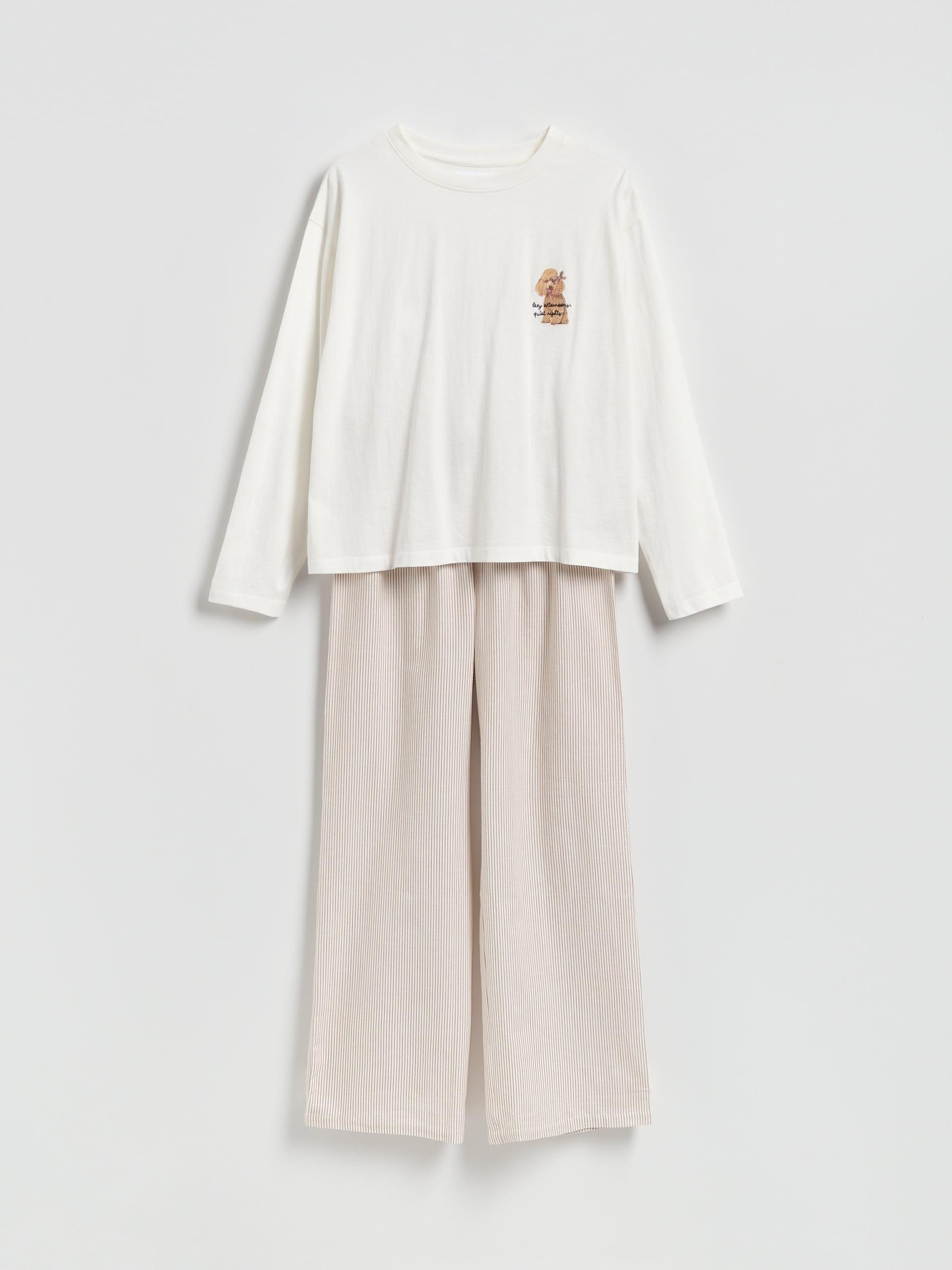 Beige Two Piece Printed Pyjama Set, Beige, large image number 3