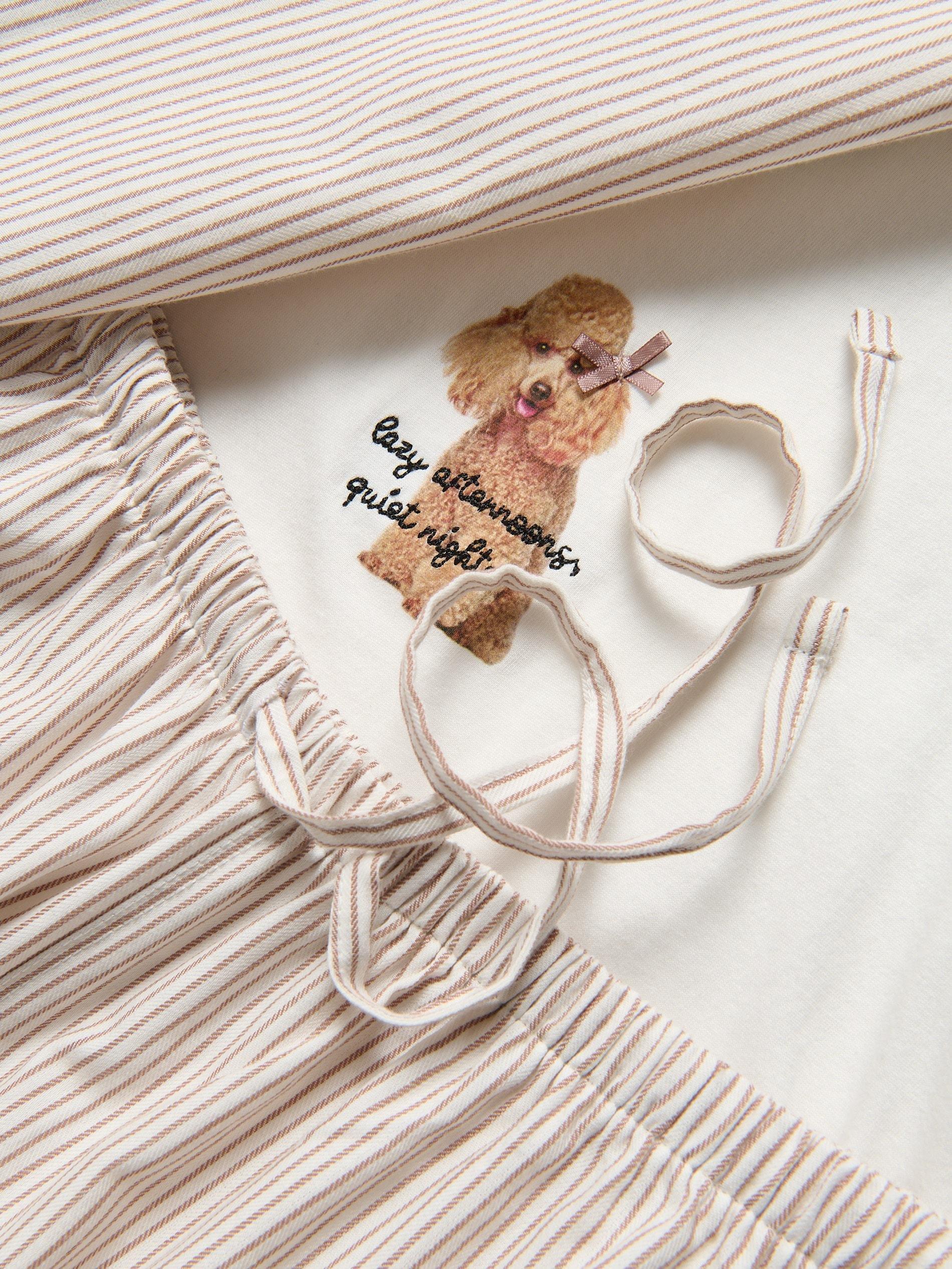 Beige Two Piece Printed Pyjama Set, Beige, large image number 4