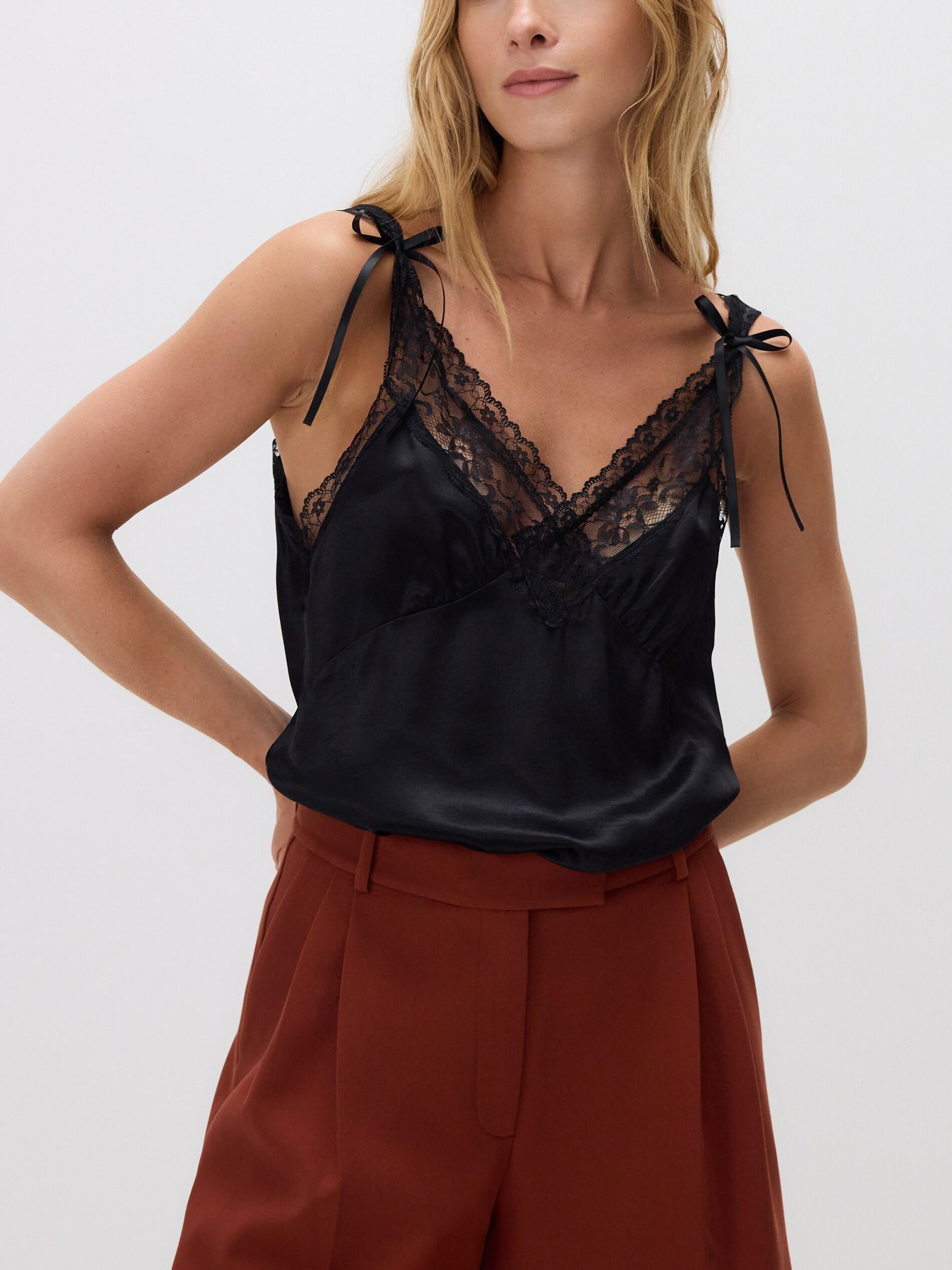 Black Top With Lace Detail, Black, medium
