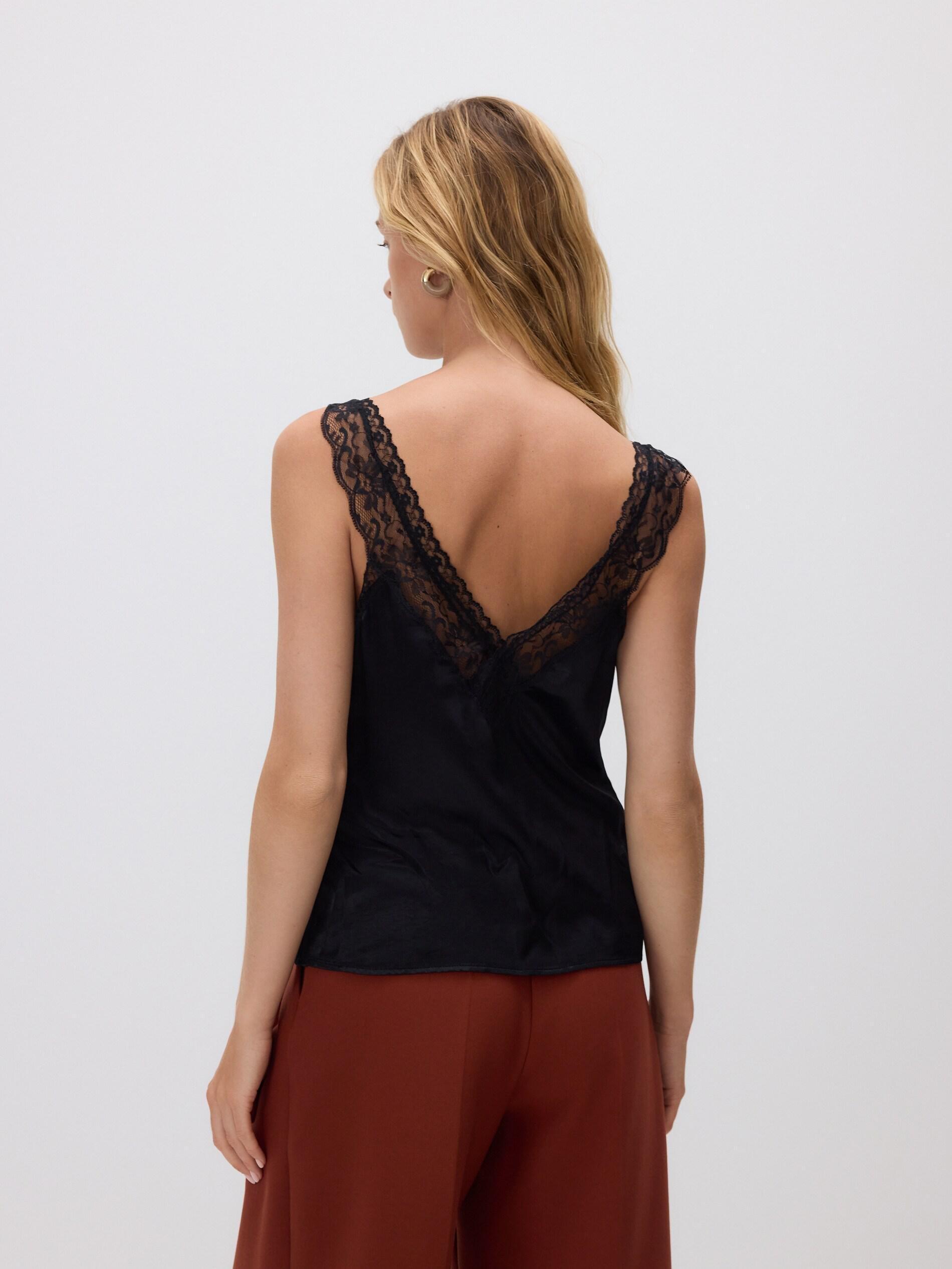 Black Top With Lace Detail, Black, large image number 3