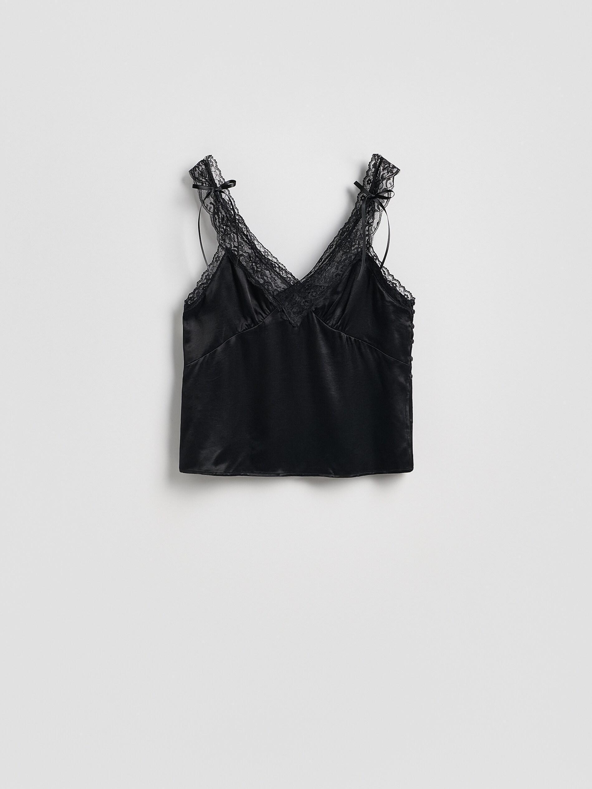 Black Top With Lace Detail, Black, large image number 4