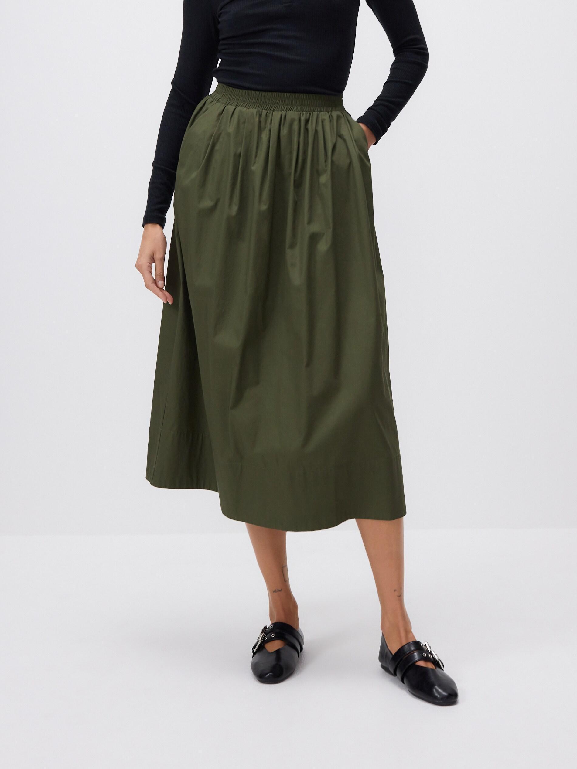 Green Cotton Maxi Skirt, Khaki, medium