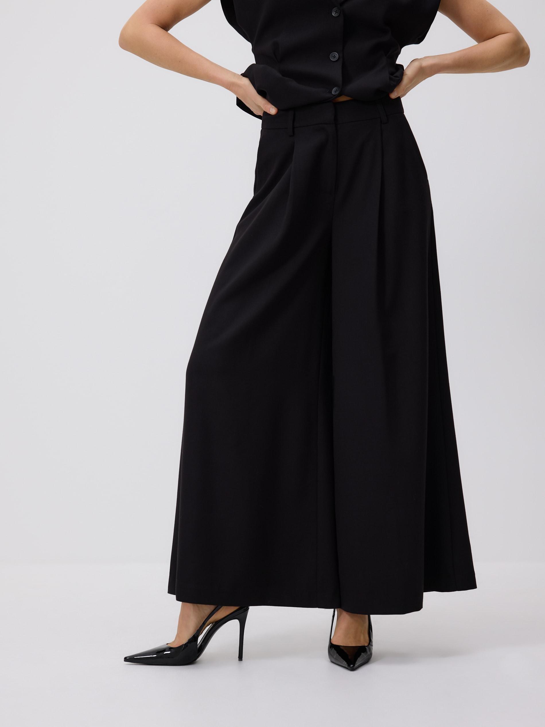 Black Wide Leg Trousers, Black, large image number 1