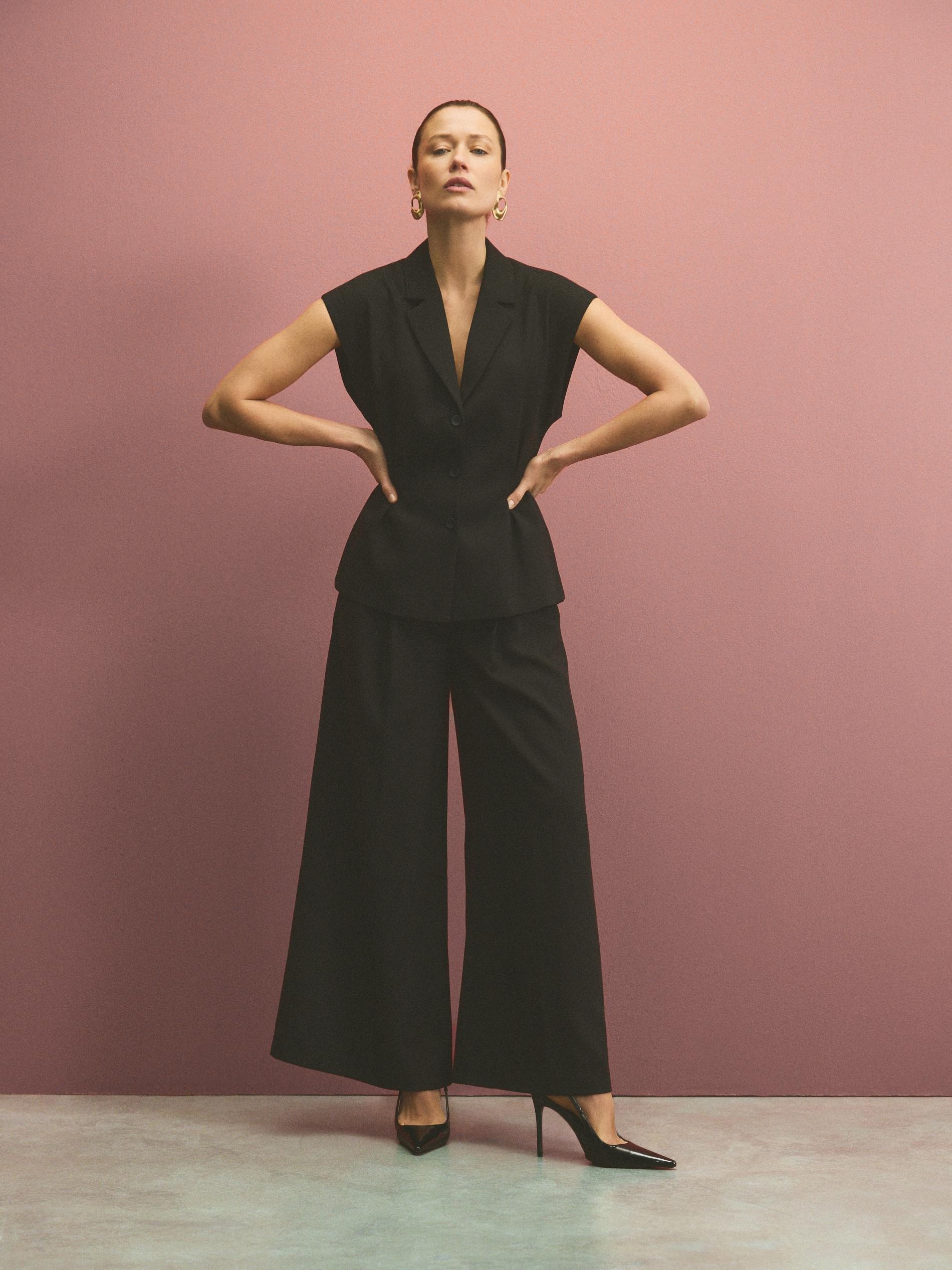 Black Wide Leg Trousers, Black, large image number 5