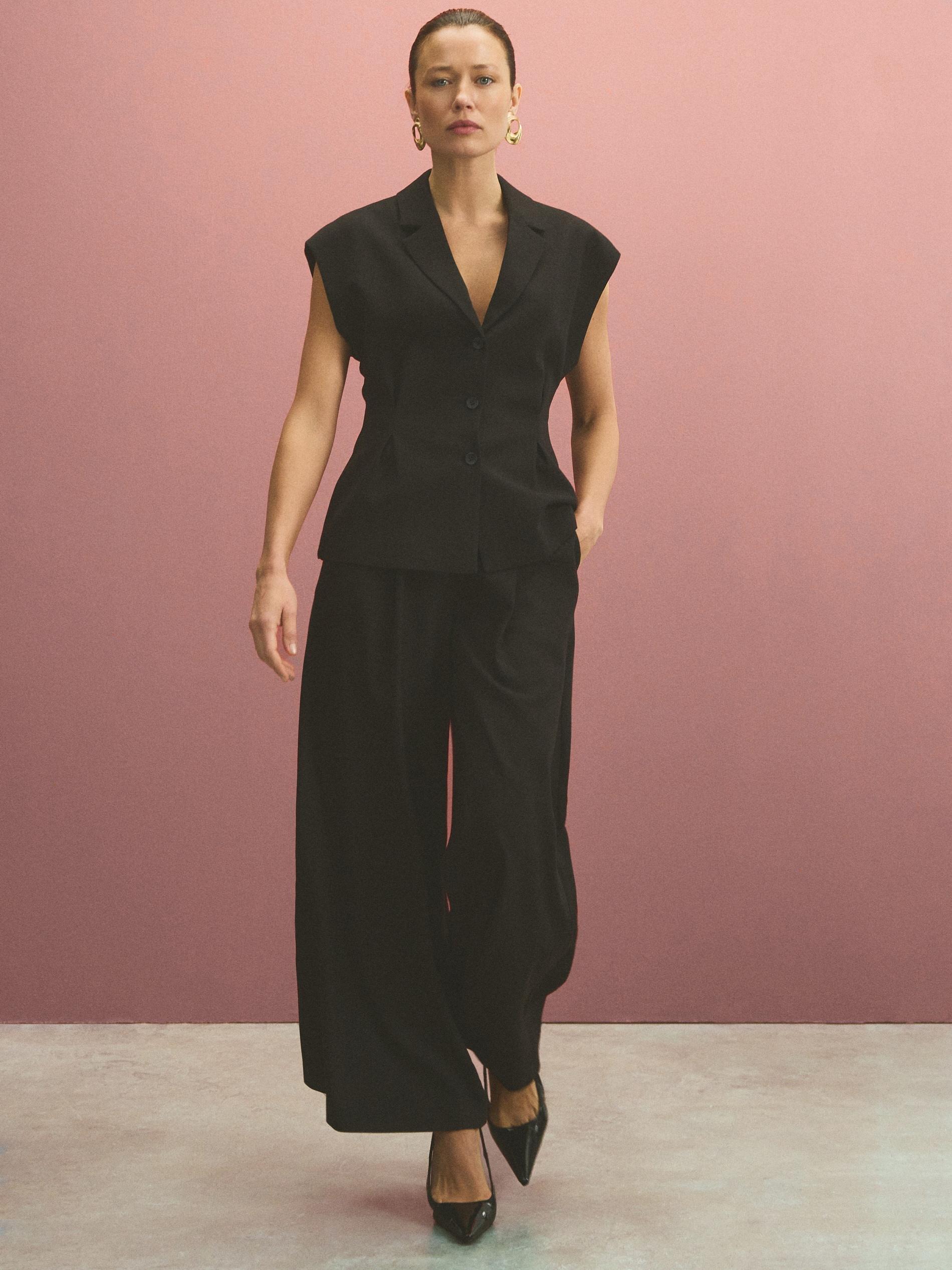 Black Wide Leg Trousers, Black, large image number 6