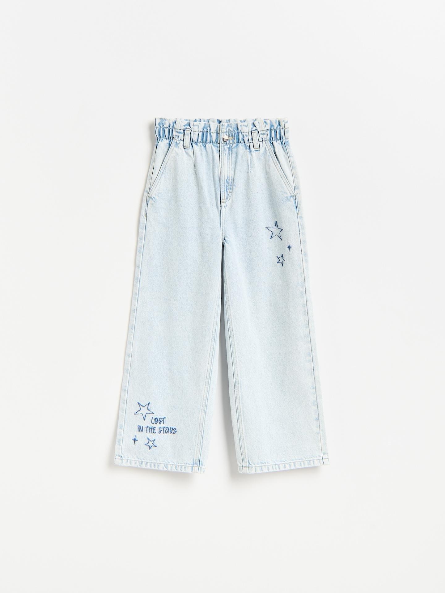 Blue Wide Leg Jeans With Embroidery Detailing, Blue, large image number 0