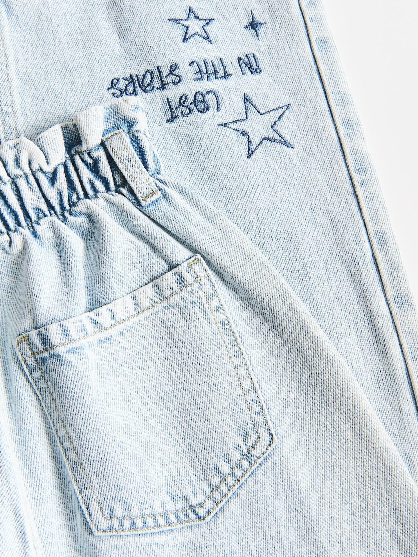 Blue Wide Leg Jeans With Embroidery Detailing, Blue, medium