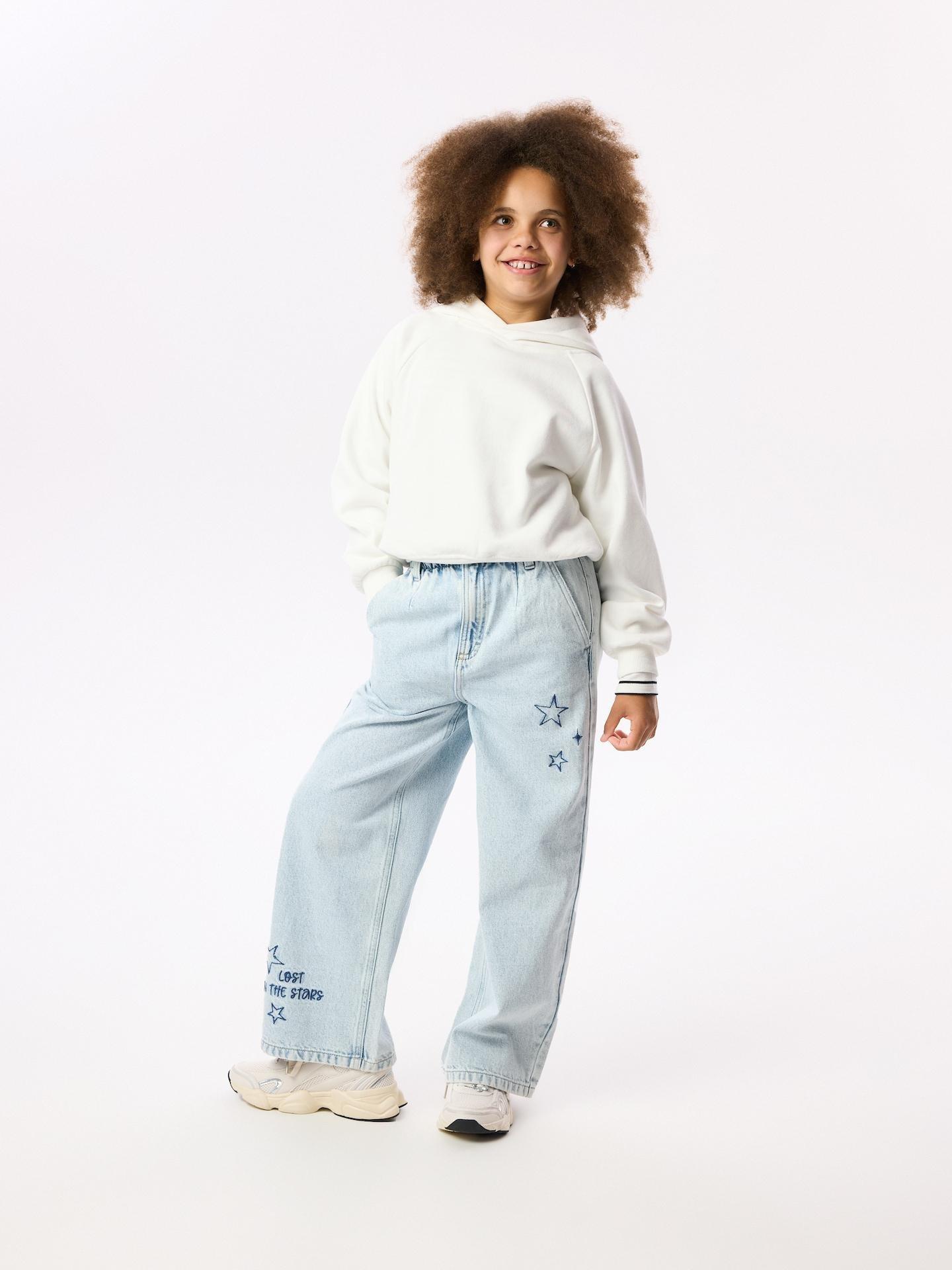 Blue Wide Leg Jeans With Embroidery Detailing, Blue, large image number 3