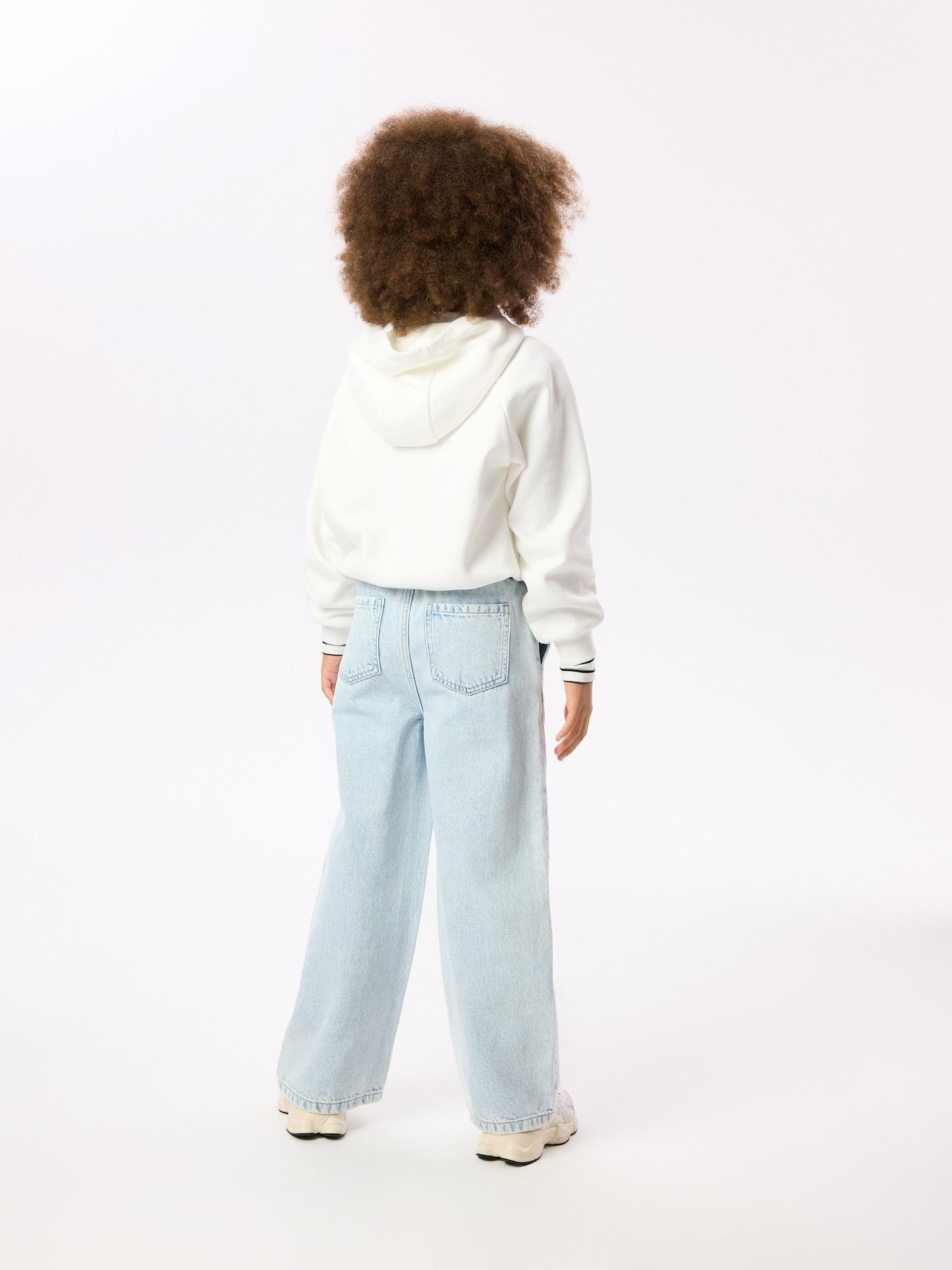 Blue Wide Leg Jeans With Embroidery Detailing, Blue, large image number 4