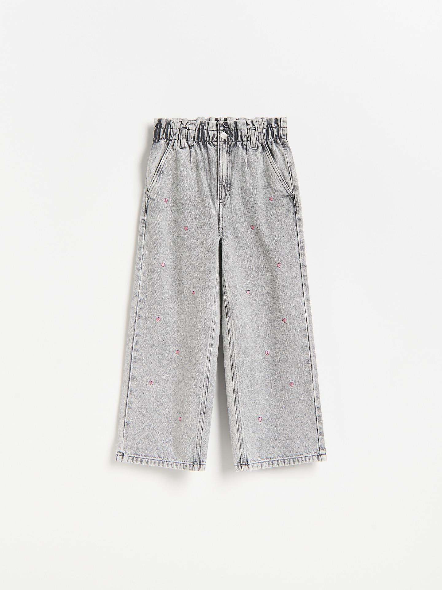 Grey Wide Leg Jeans With Embroidery Detailing, Light grey, medium