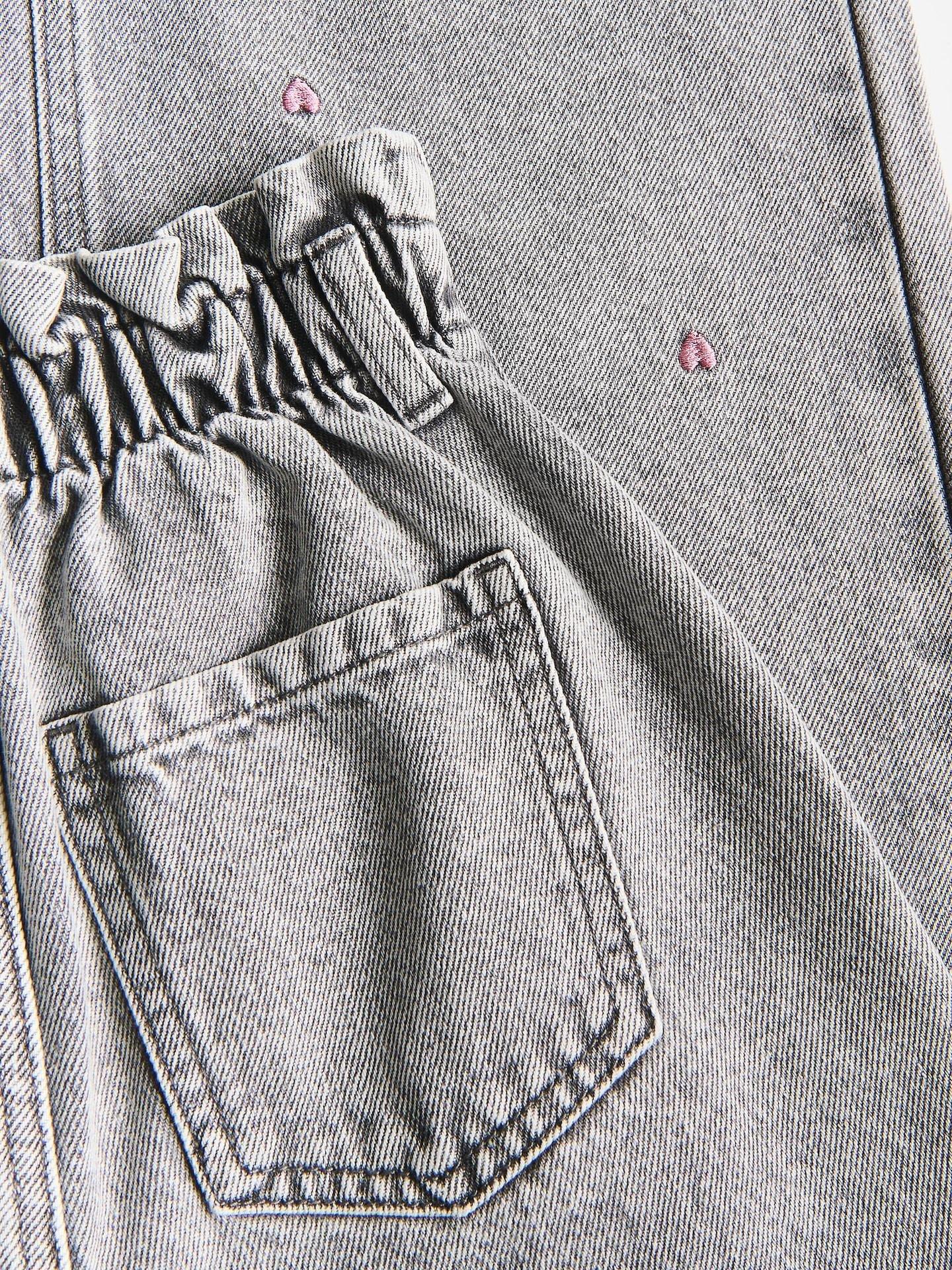 Grey Wide Leg Jeans With Embroidery Detailing, Light grey, medium