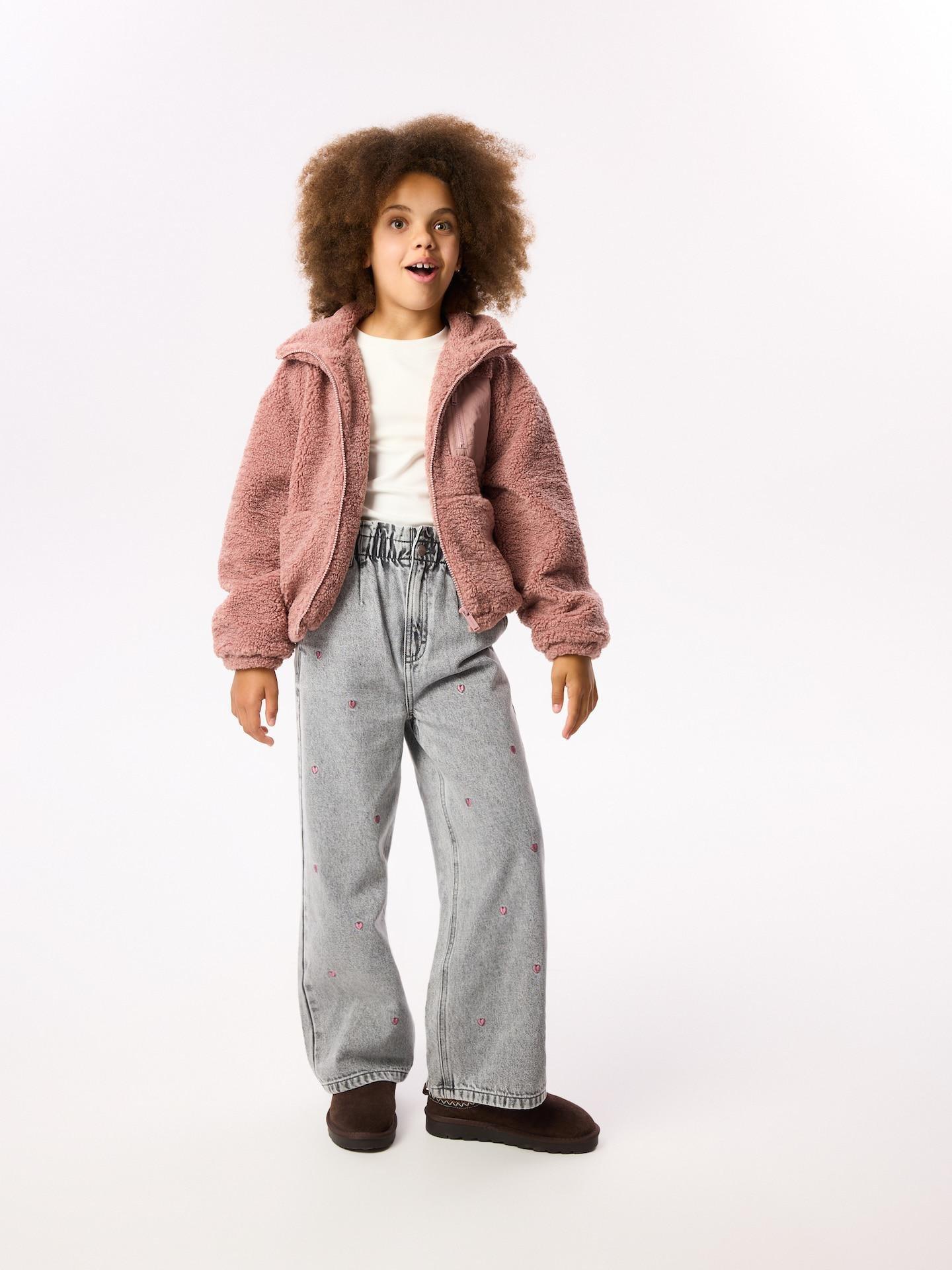 Grey Wide Leg Jeans With Embroidery Detailing, Light grey, large image number 3