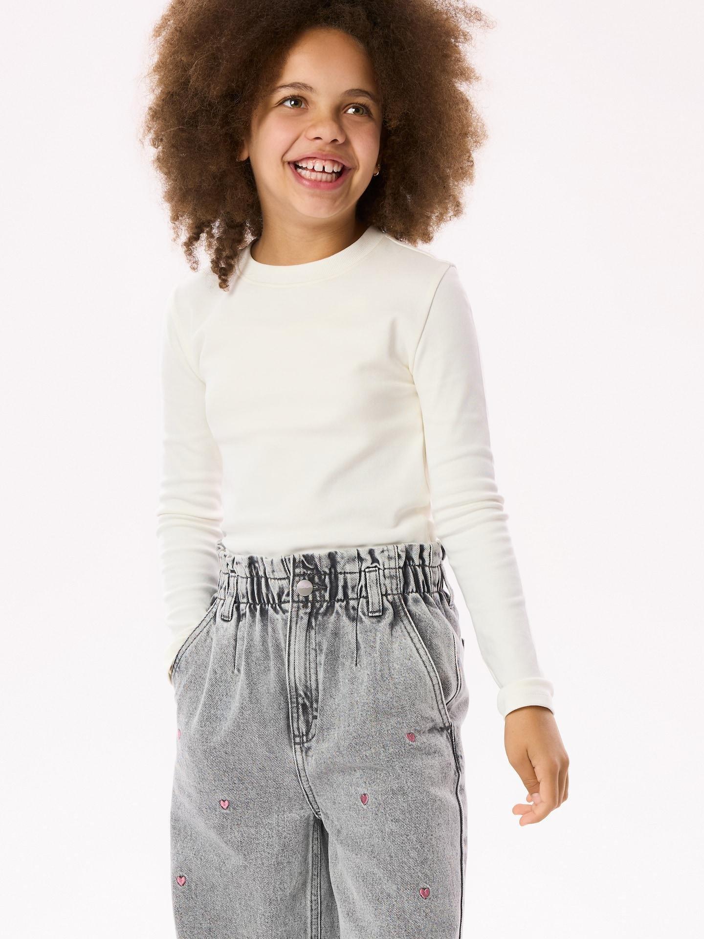Grey Wide Leg Jeans With Embroidery Detailing, Light grey, large image number 4