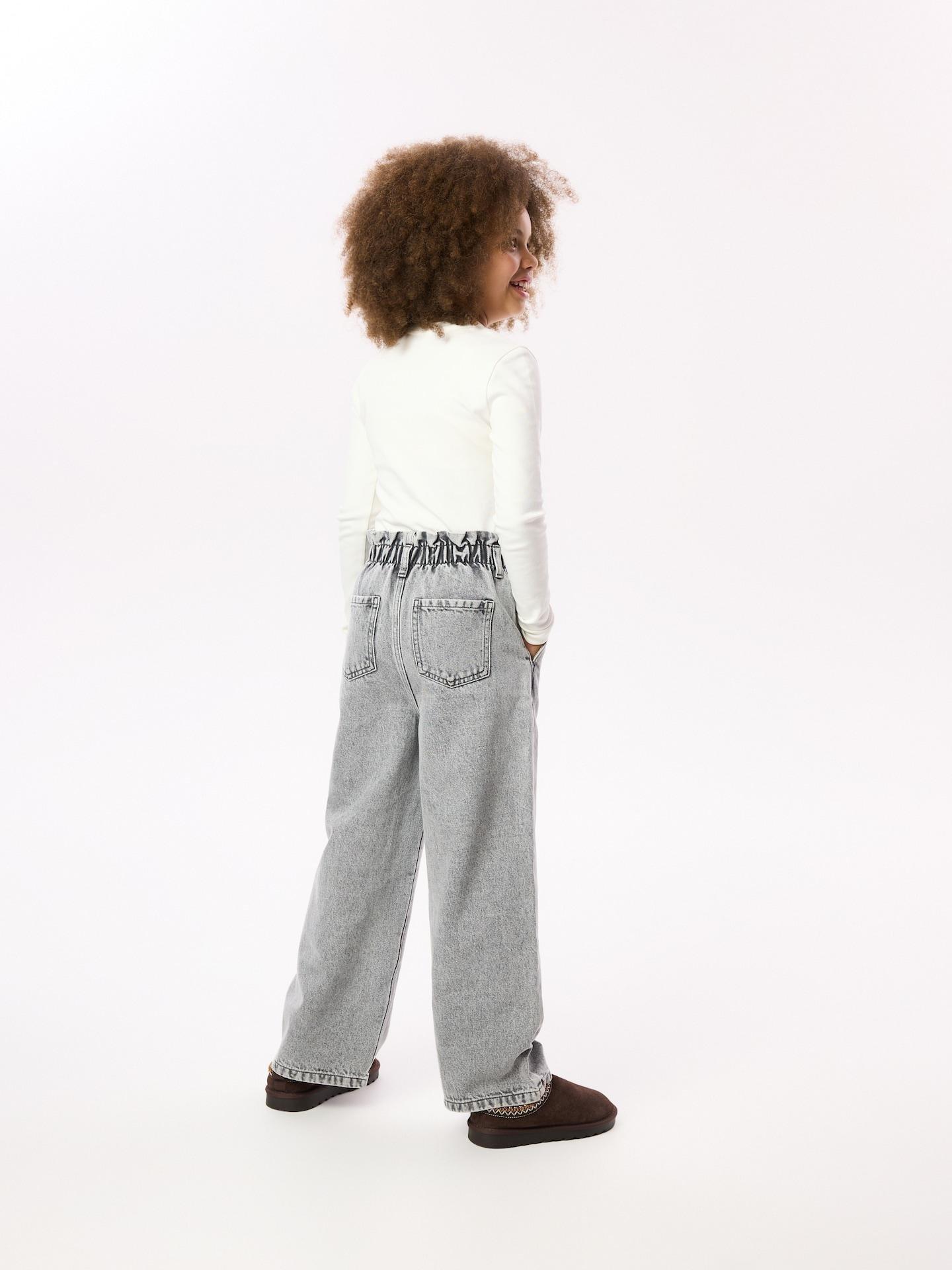 Grey Wide Leg Jeans With Embroidery Detailing, Light grey, large image number 5