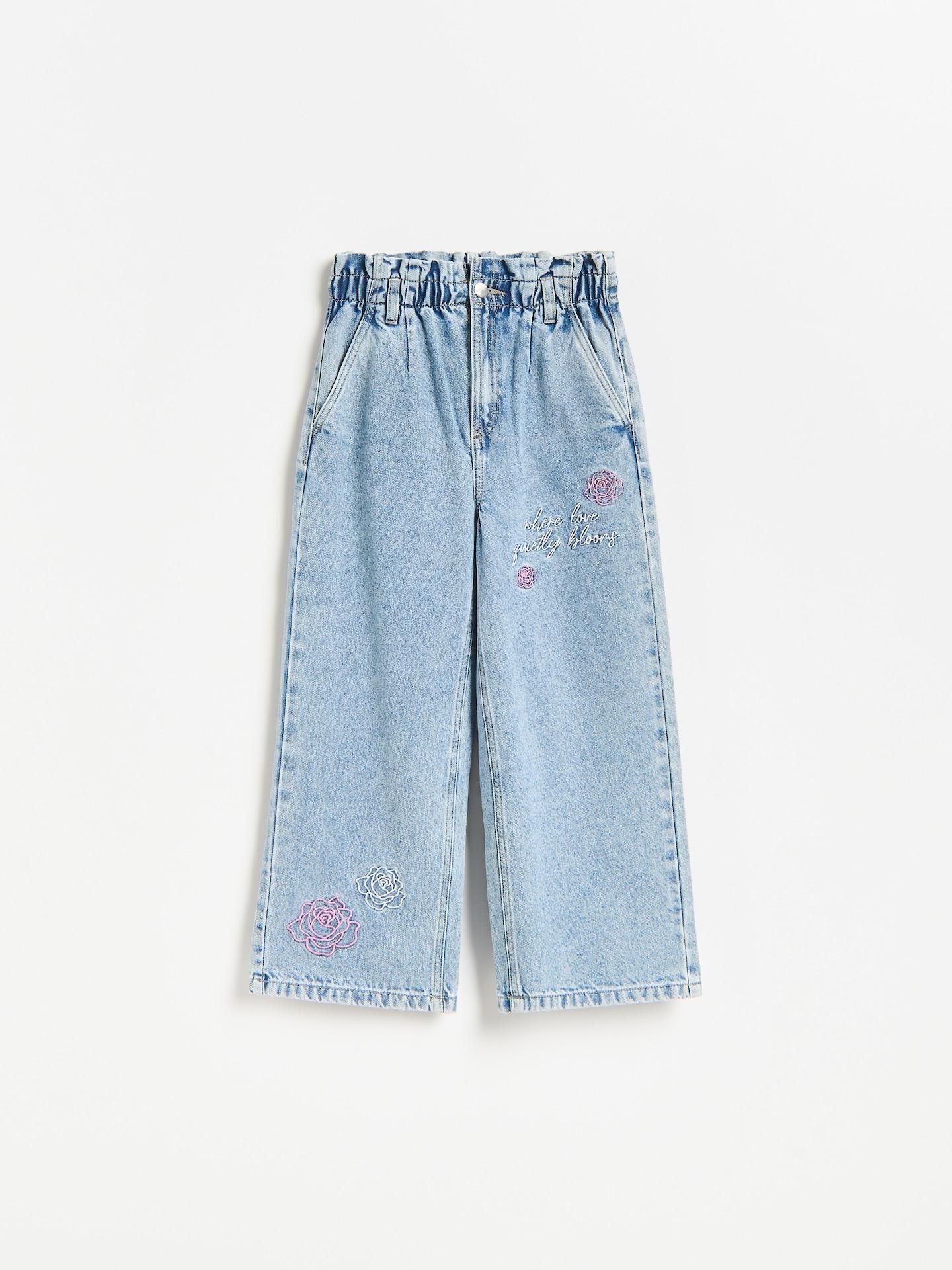 Blue Wide Leg Jeans With Embroidery Detailing, Blue, large image number 0