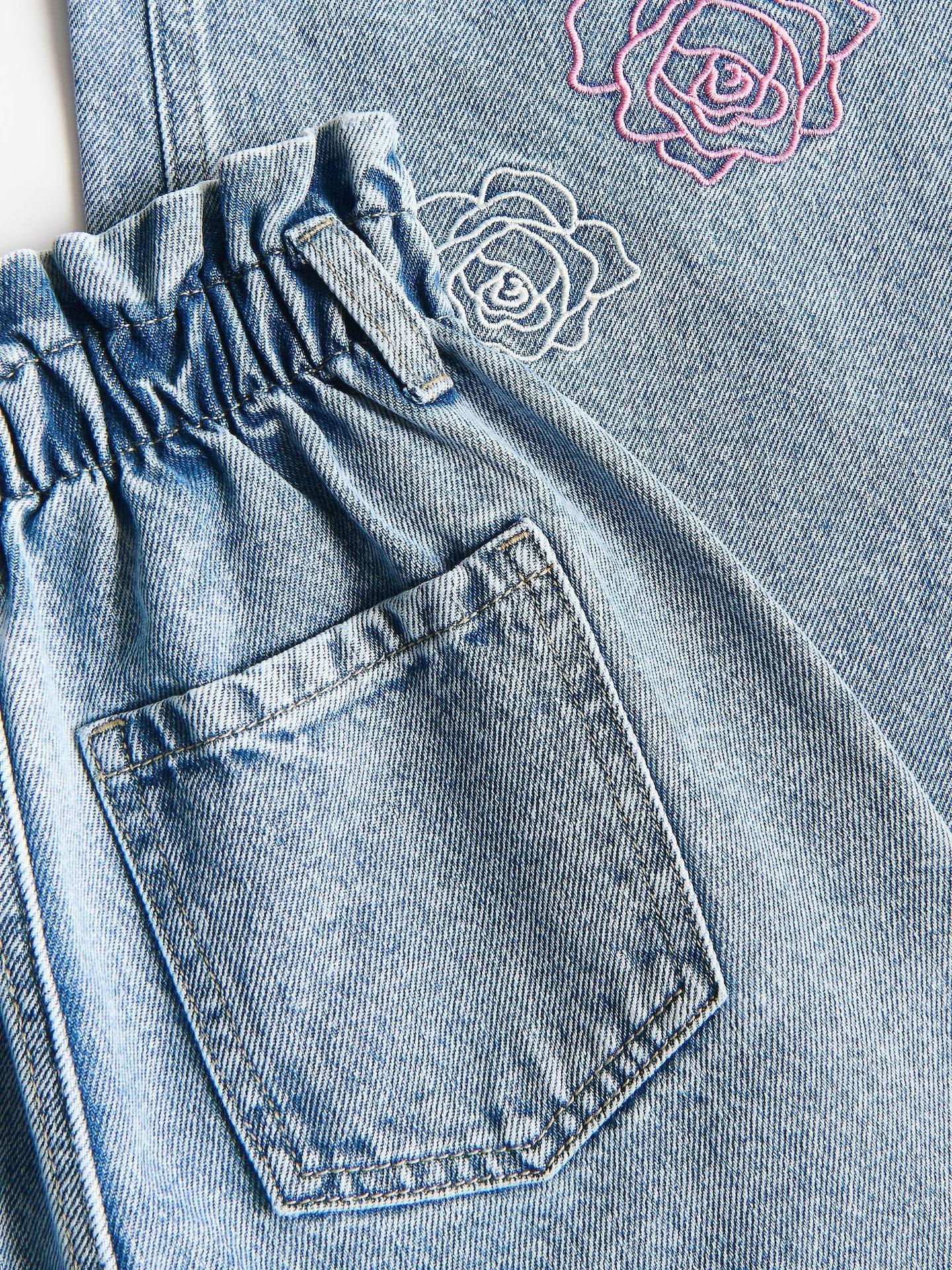 Blue Wide Leg Jeans With Embroidery Detailing, Blue, large image number 2