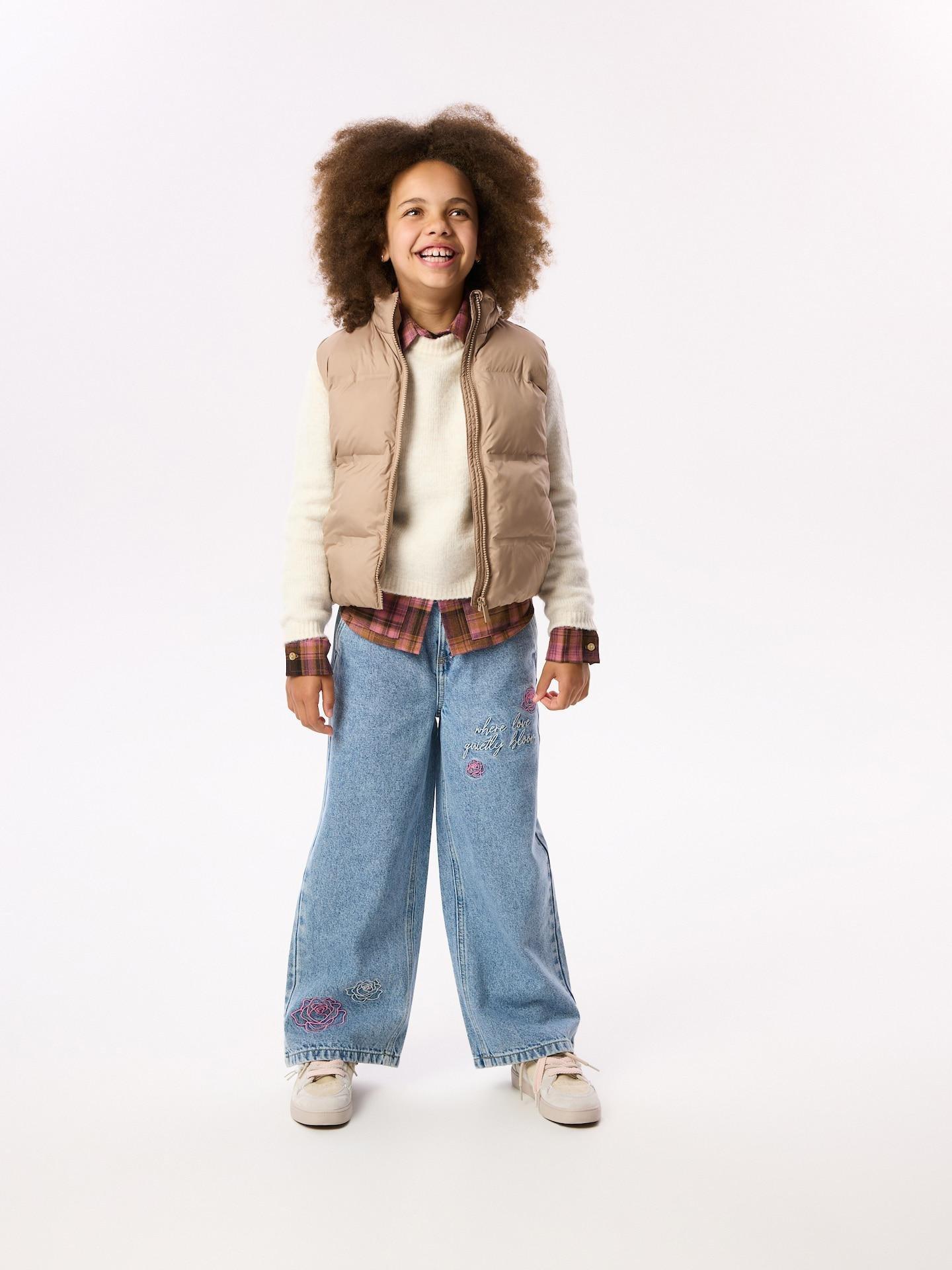 Blue Wide Leg Jeans With Embroidery Detailing, Blue, large image number 3