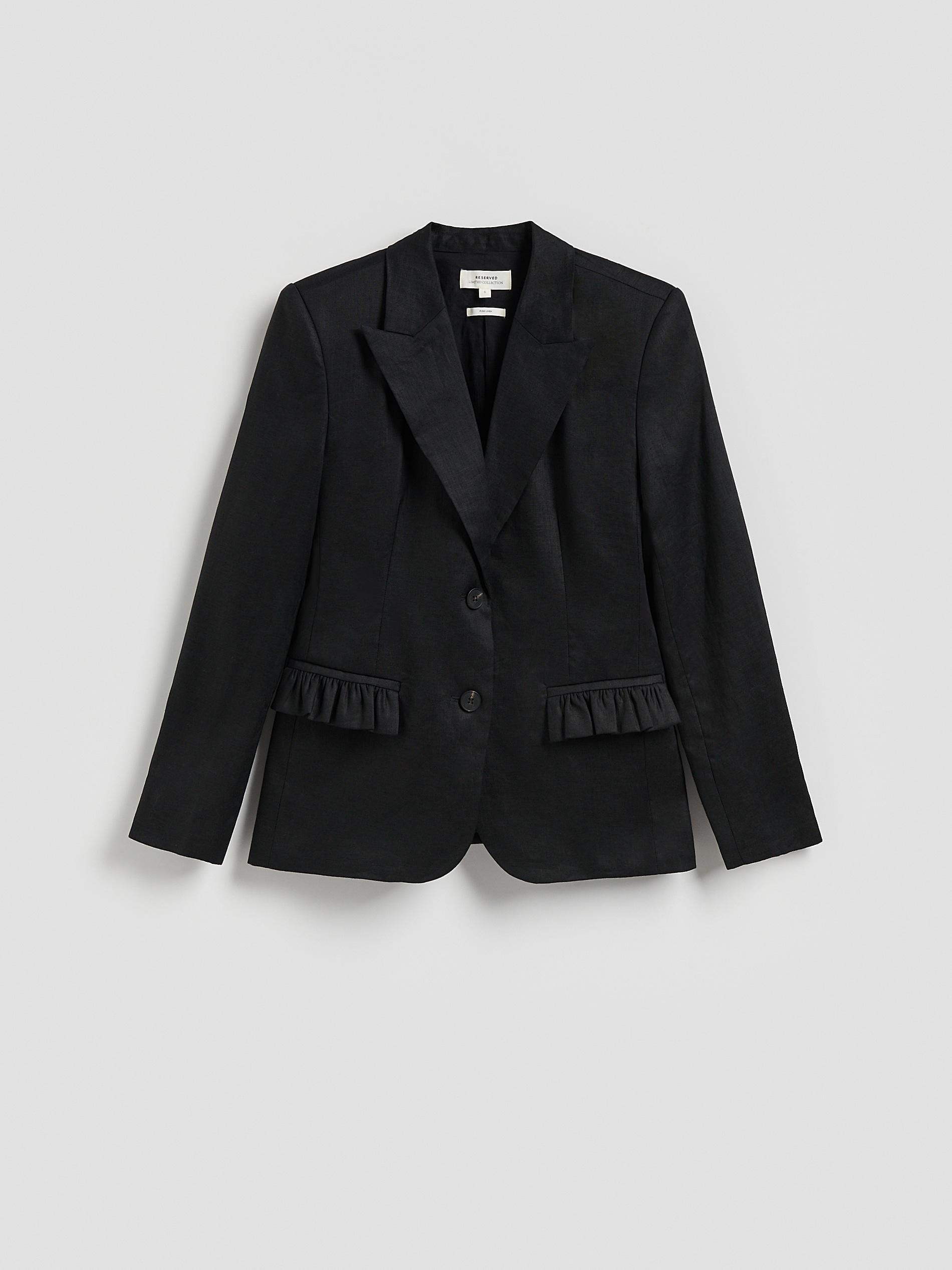 Black Linen Blazer, Black, medium