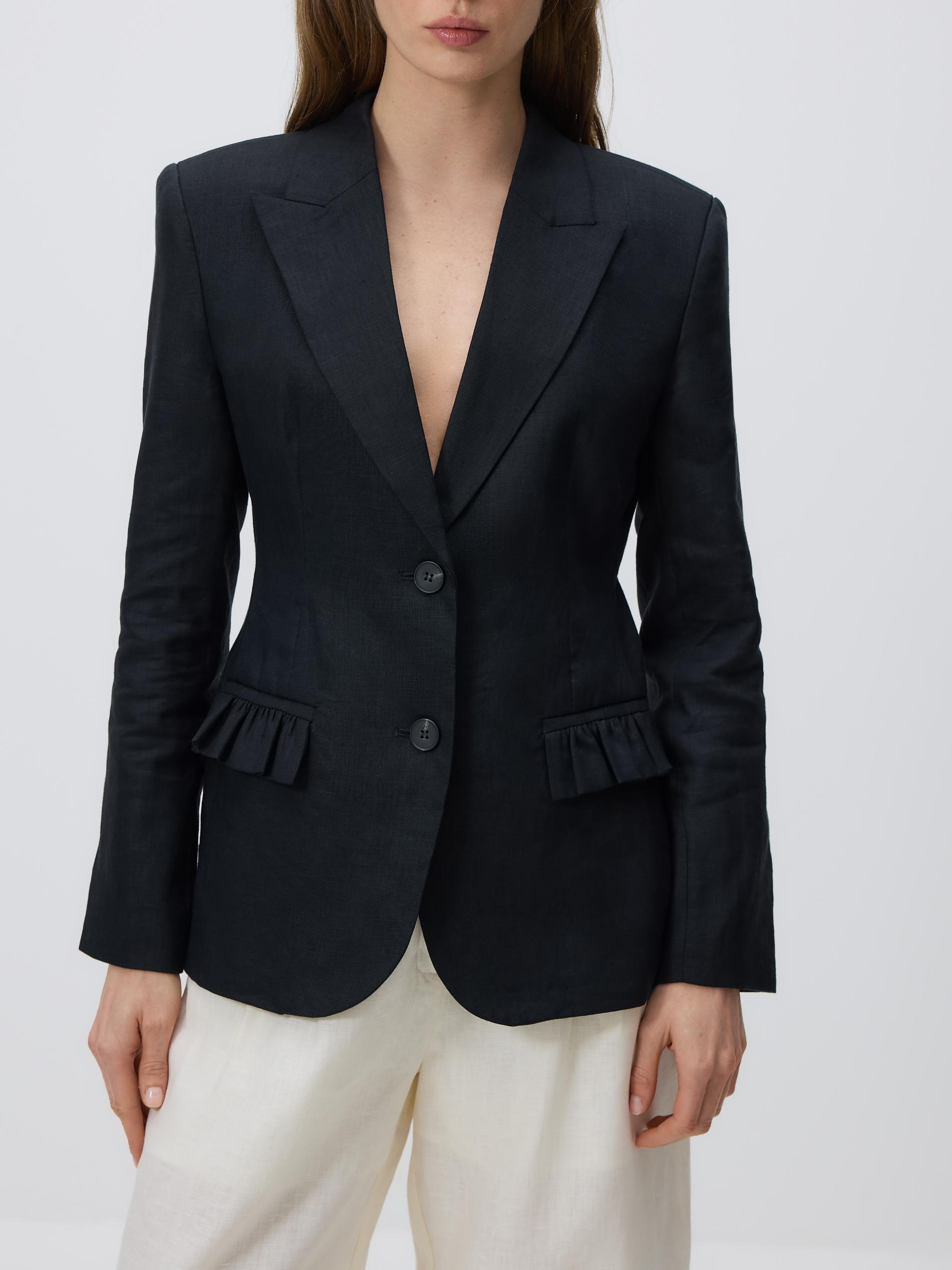 Black Linen Blazer, Black, large image number 5