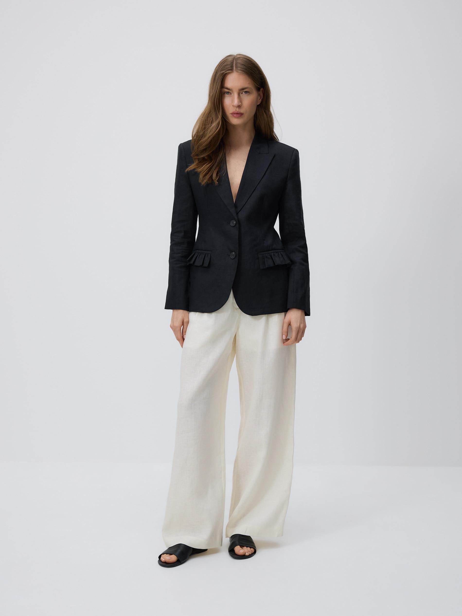 Black Linen Blazer, Black, large image number 7