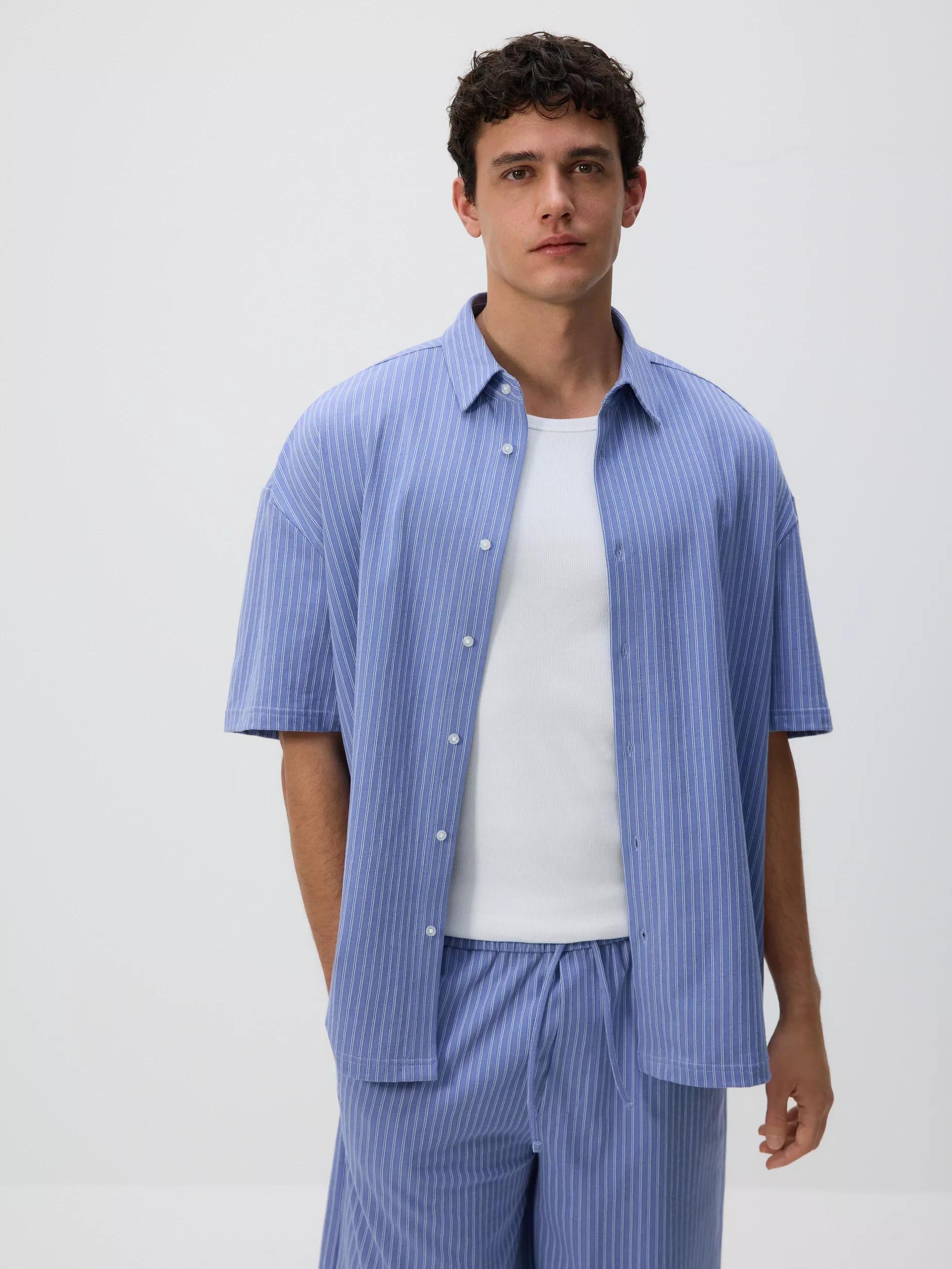 Blue Striped Oversized Shirt, Blue, large image number 0
