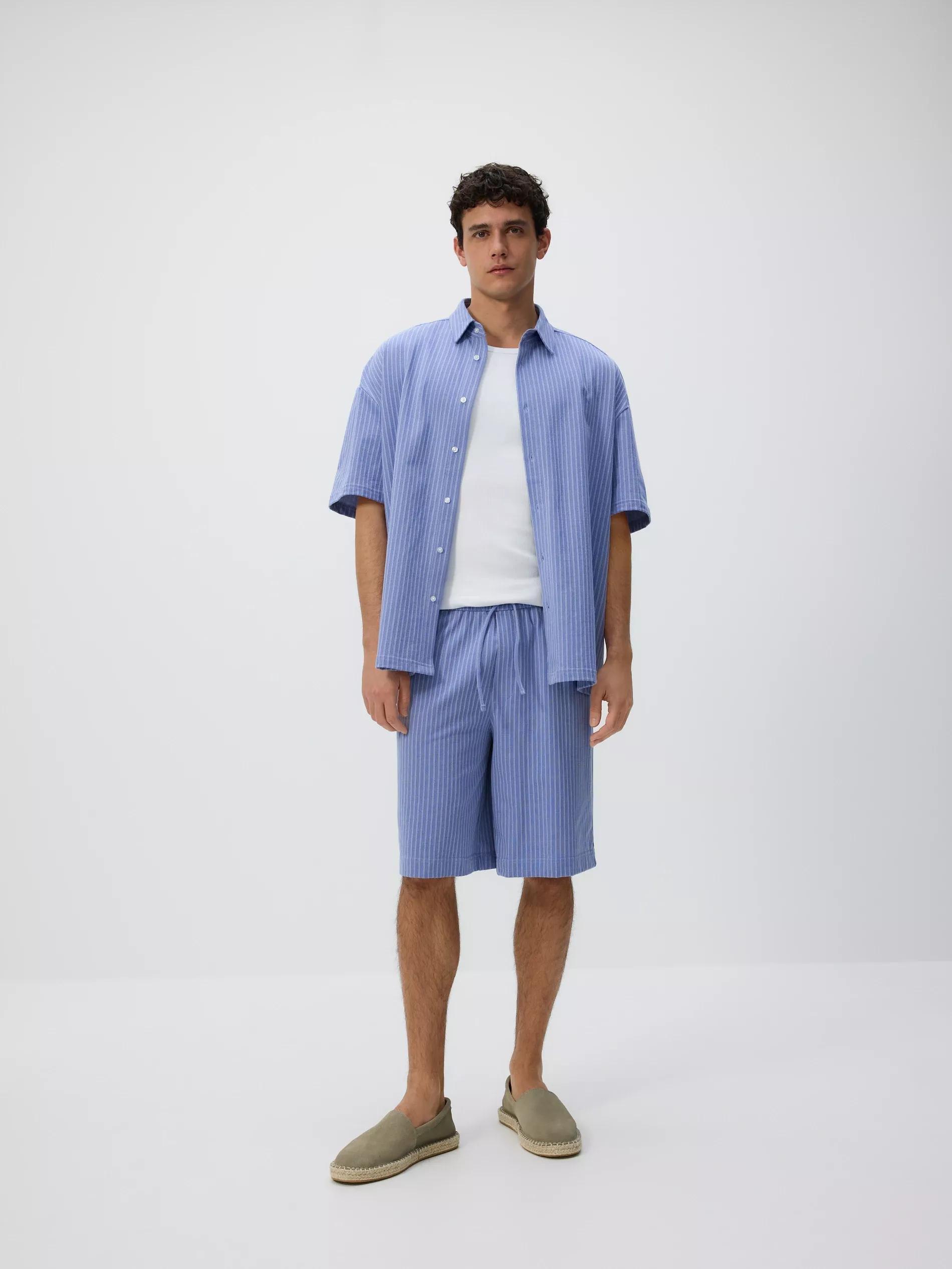 Blue Striped Oversized Shirt, Blue, large image number 1