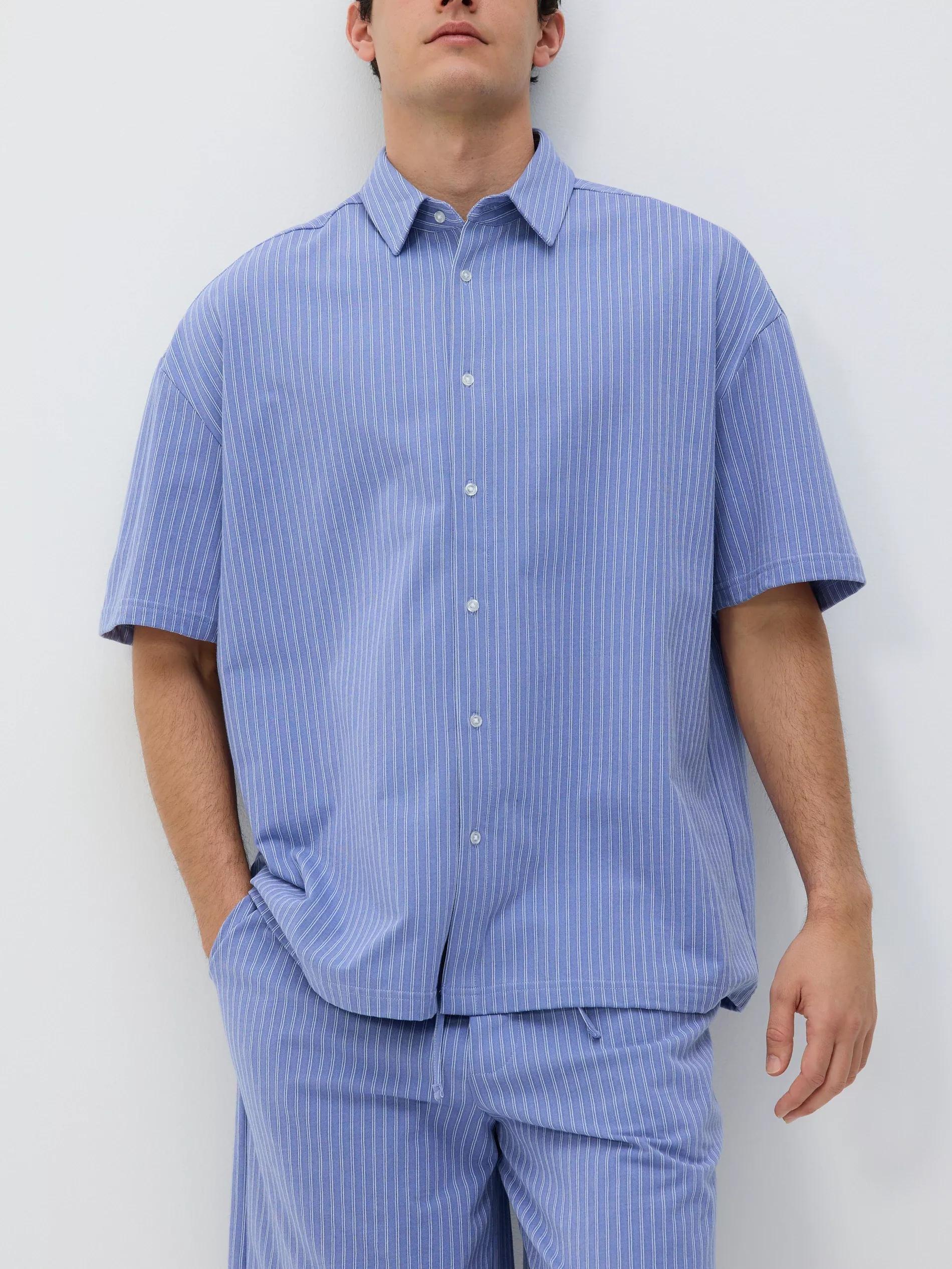 Blue Striped Oversized Shirt, Blue, large image number 2