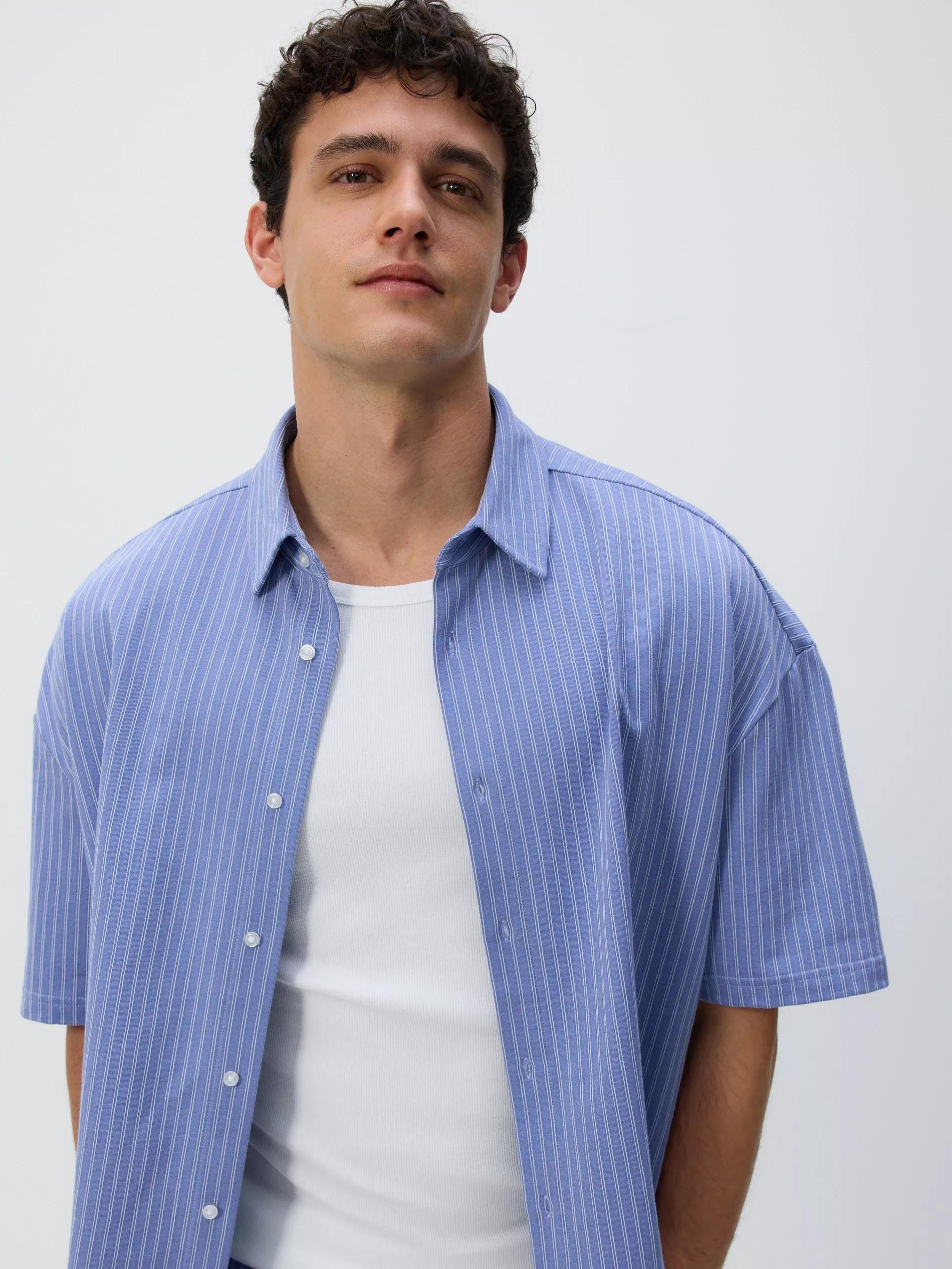 Blue Striped Oversized Shirt, Blue, large image number 3