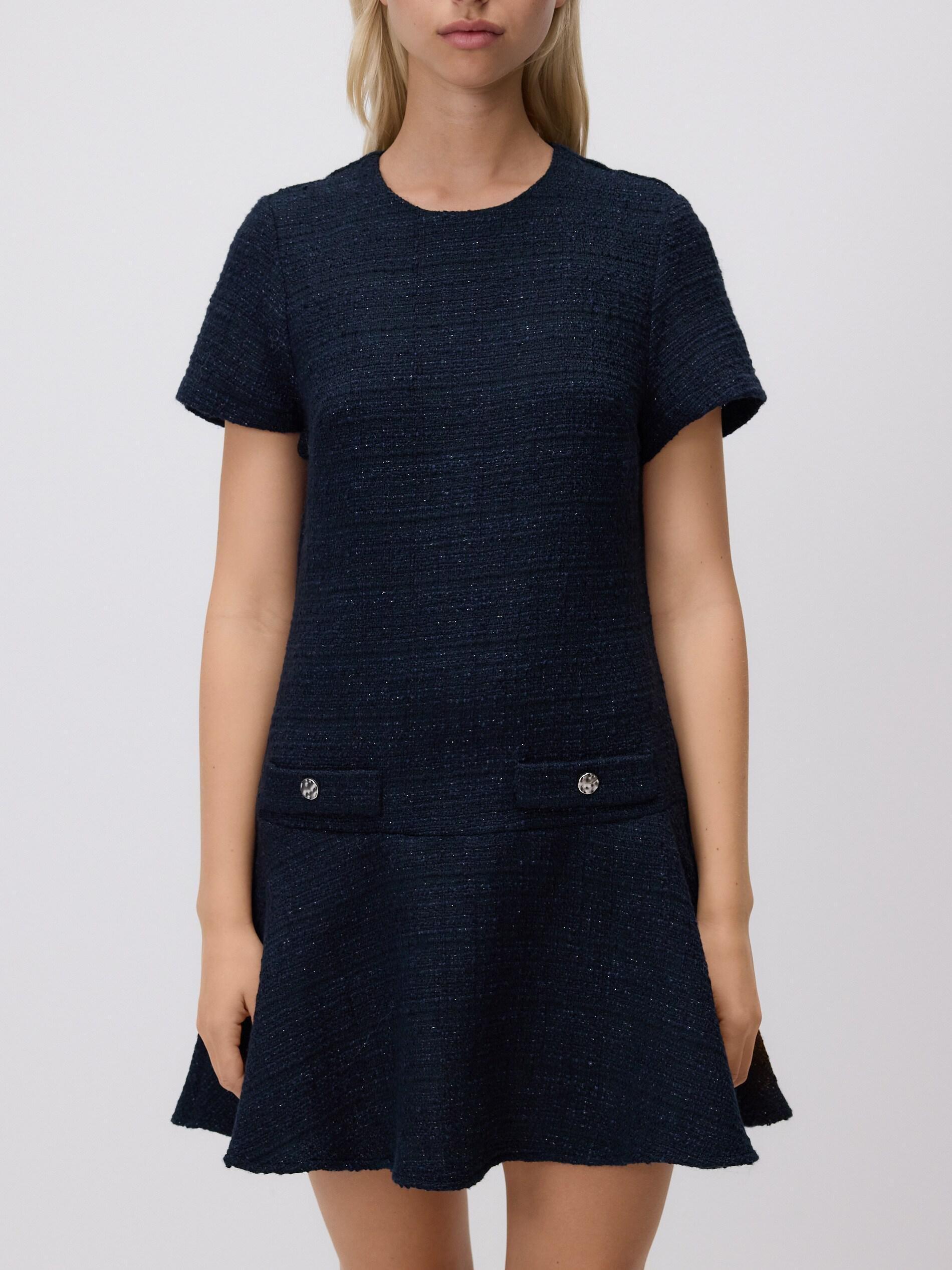 Navy Tweed Mini Dress, Navy, medium