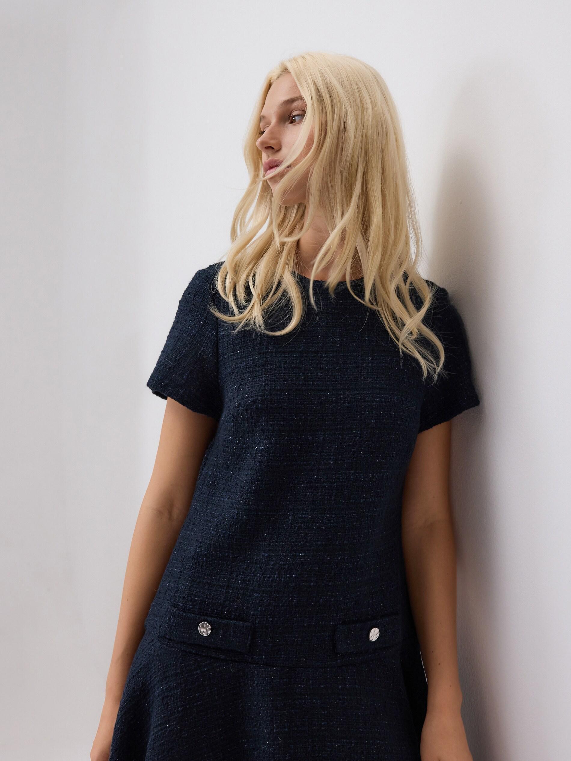 Navy Tweed Mini Dress, Navy, large image number 3