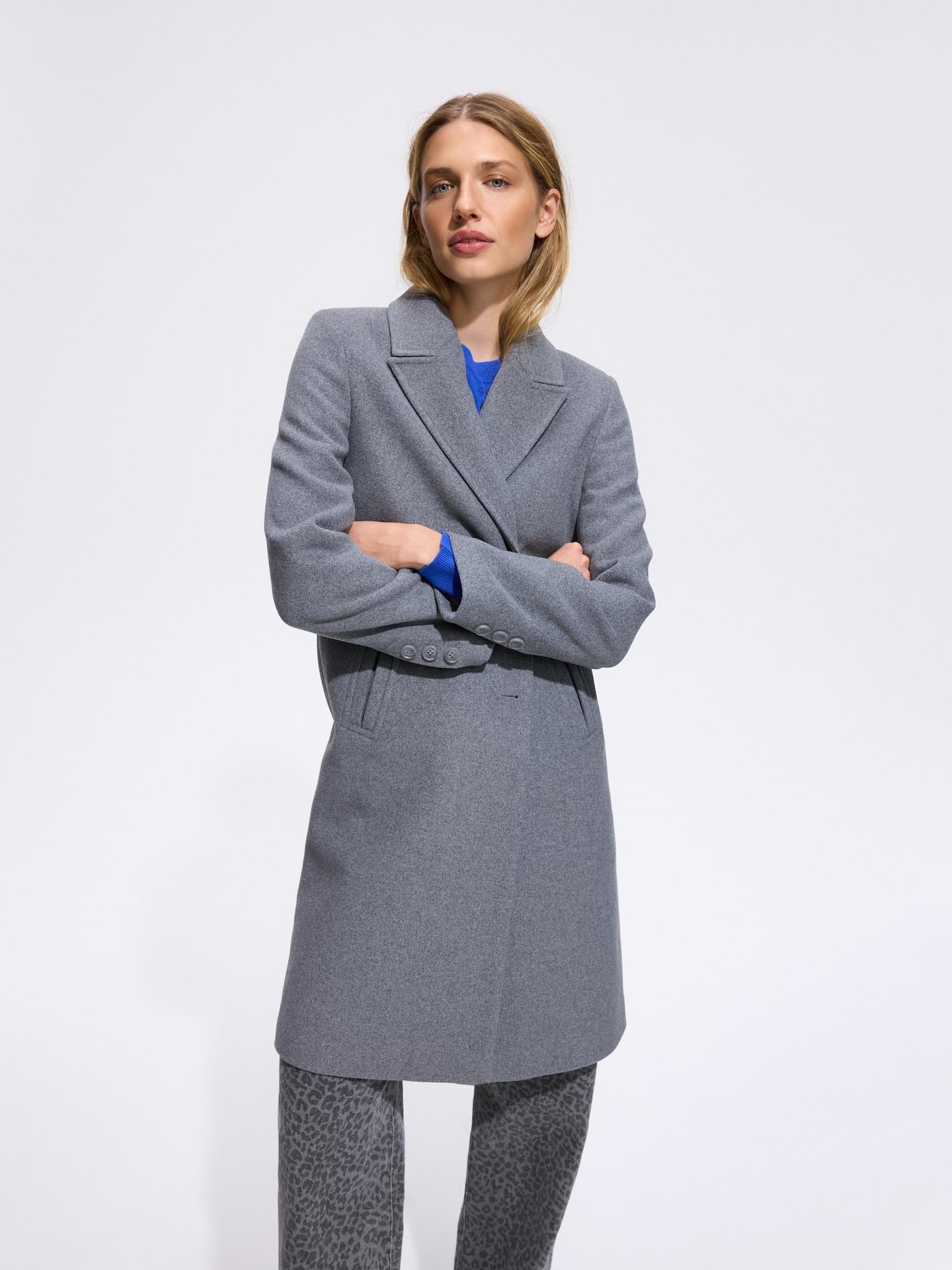 Grey Blended Wool Coat, Grey, medium