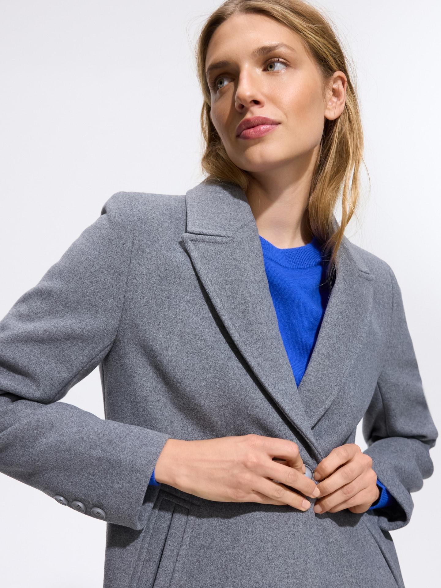 Grey Blended Wool Coat, Grey, medium