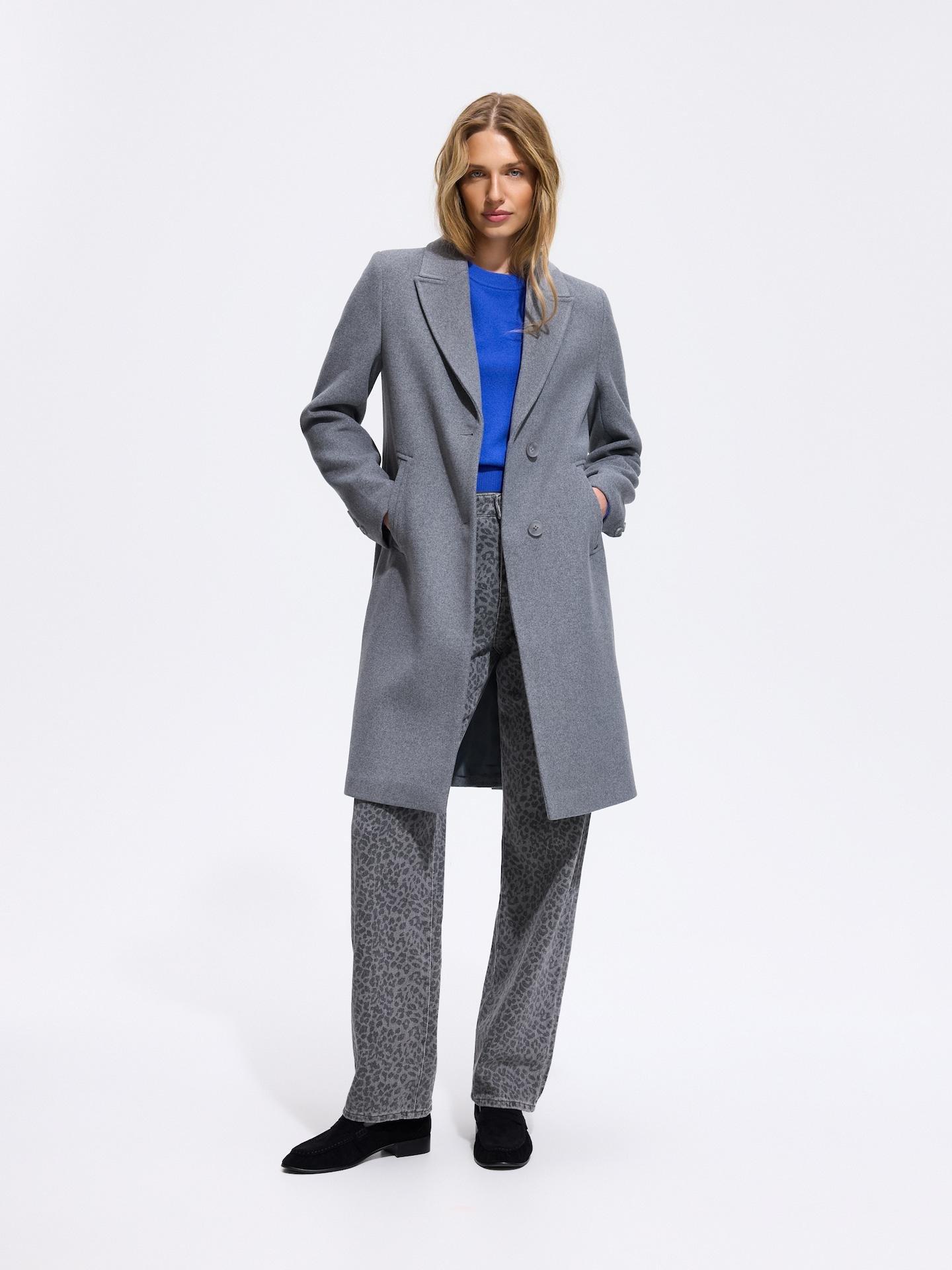 Grey Blended Wool Coat, Grey, medium