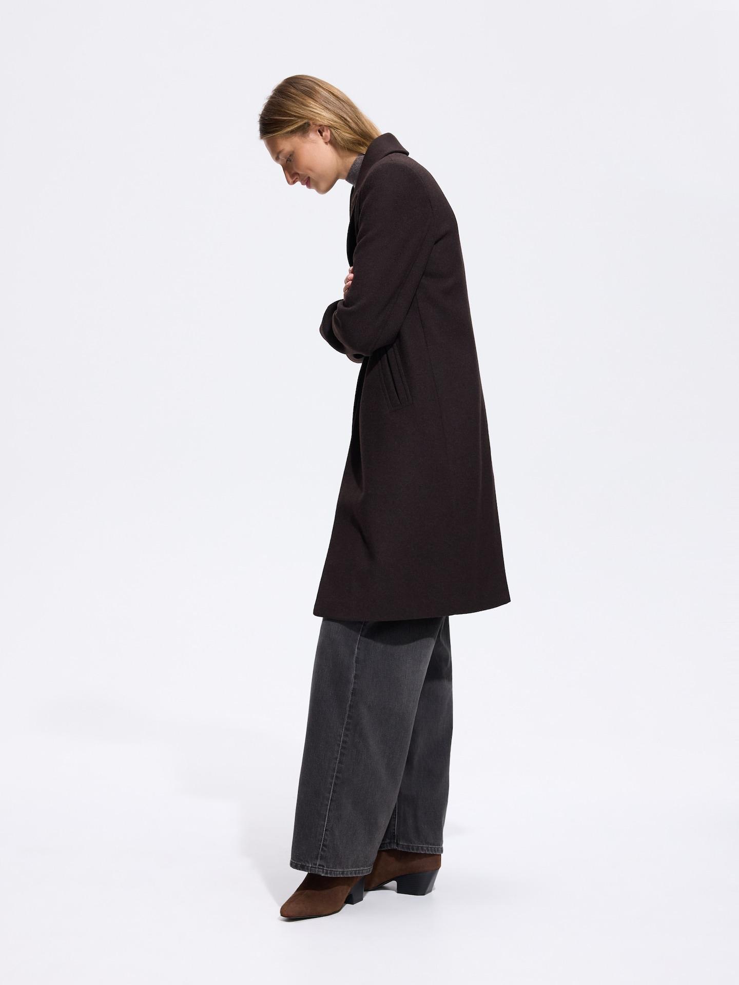 Brown Blended Wool Coat, Brown, medium