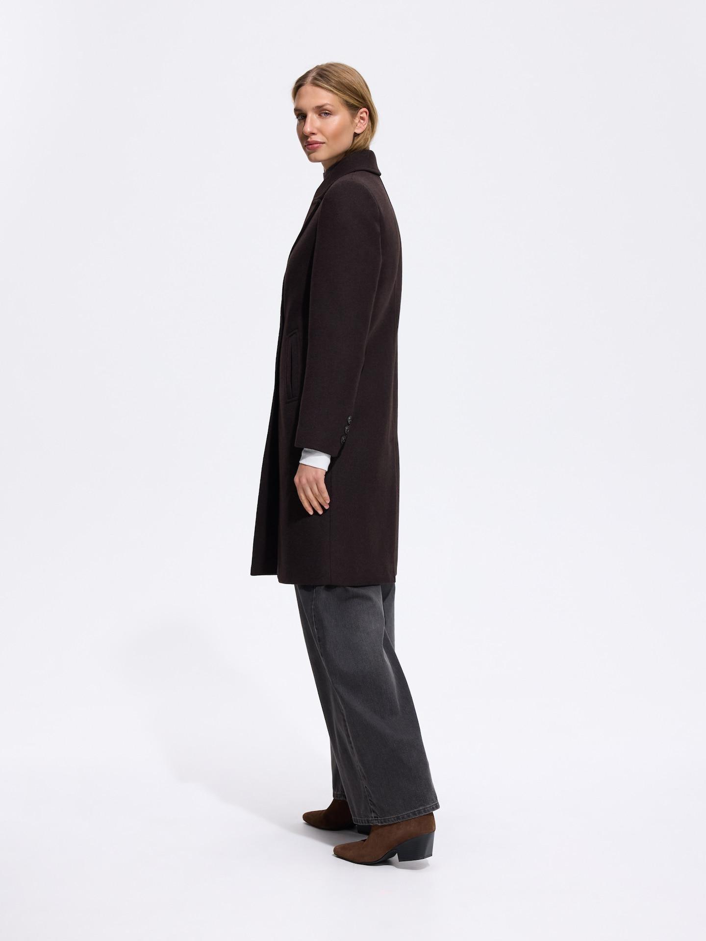 Brown Blended Wool Coat, Brown, medium