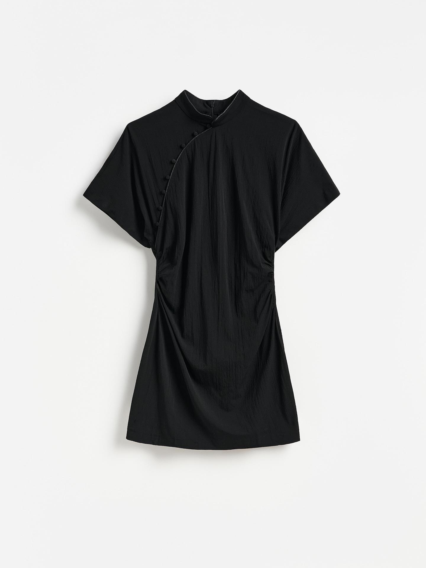 Black Mini Dress With Gathered Details, Black, medium
